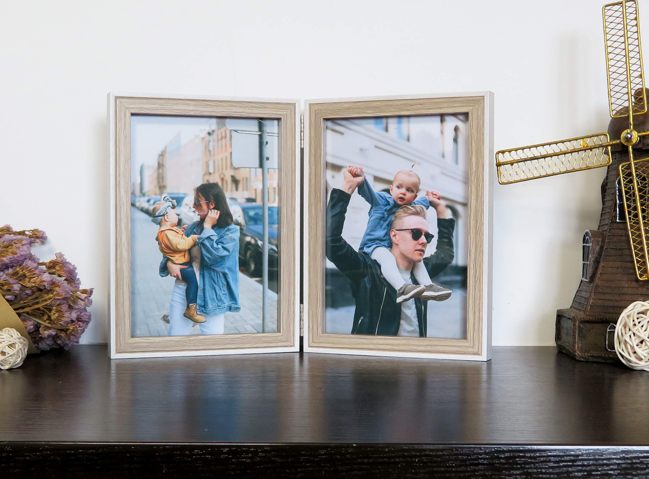 Klappbarer Doppel Bilderrahmen - Für 2 Fotos 13x18cm Weiß+Beige