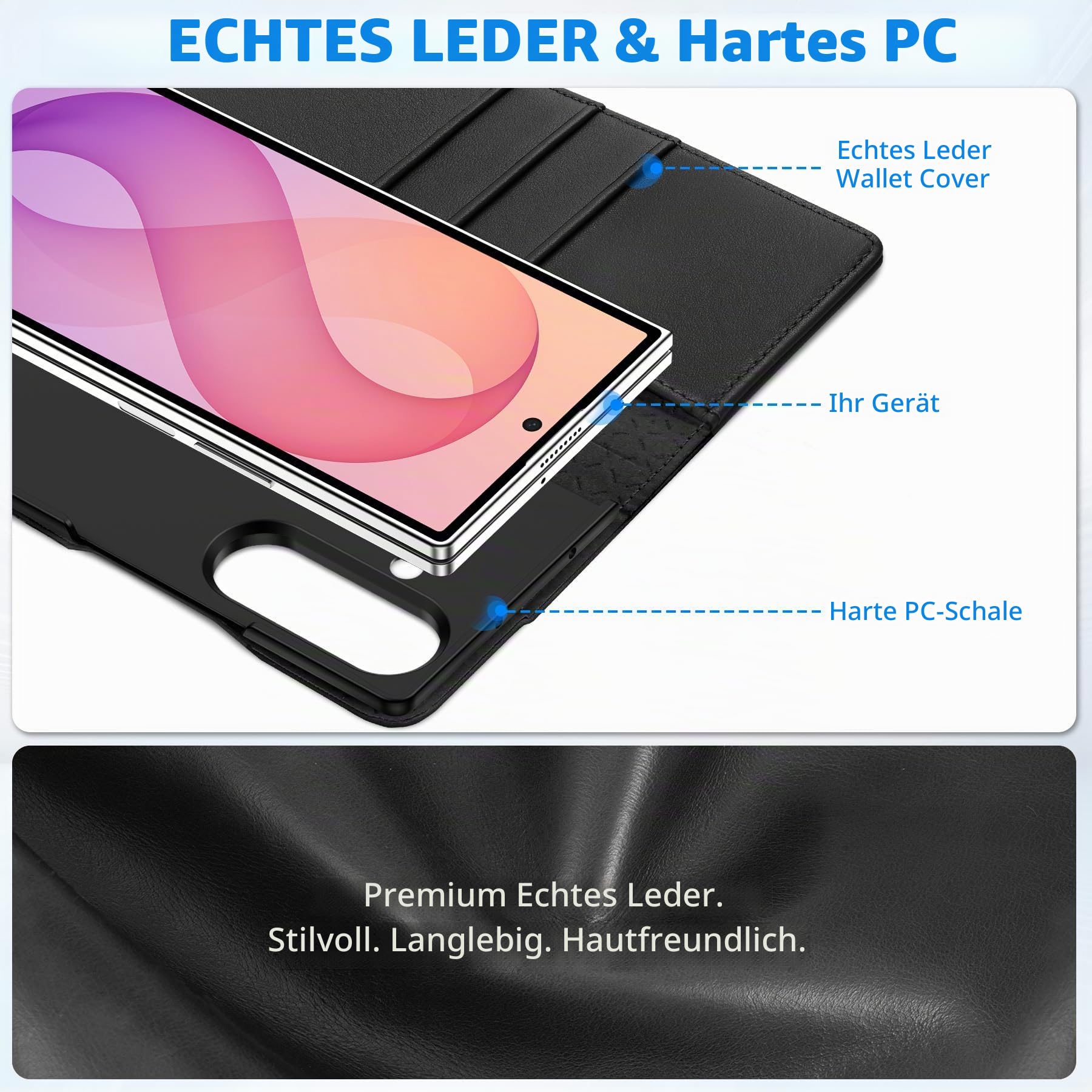 SHIELDON Echtleder Hülle für Galaxy Z Fold 8 Ultra 8,0" 2026 5G, Schwarz