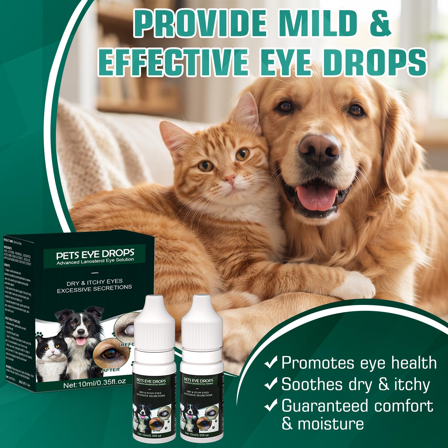 2PCSCataract Drops for Dogs - Pet Dog Eye Drops for Relieving Eye Itching and Clean Tear Stains - Removing Eye Stains - Improving Clarity - All Natural Pet Eye Health Care (Green) — Amazon image 5