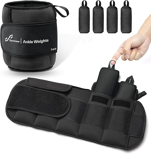 Miniatura 10 de Sportneer 20 libras/par de pesas de tobillo ajustables para mujeres y hombres, peso de pierna modularizado para yoga, caminar, correr, aeróbicos,