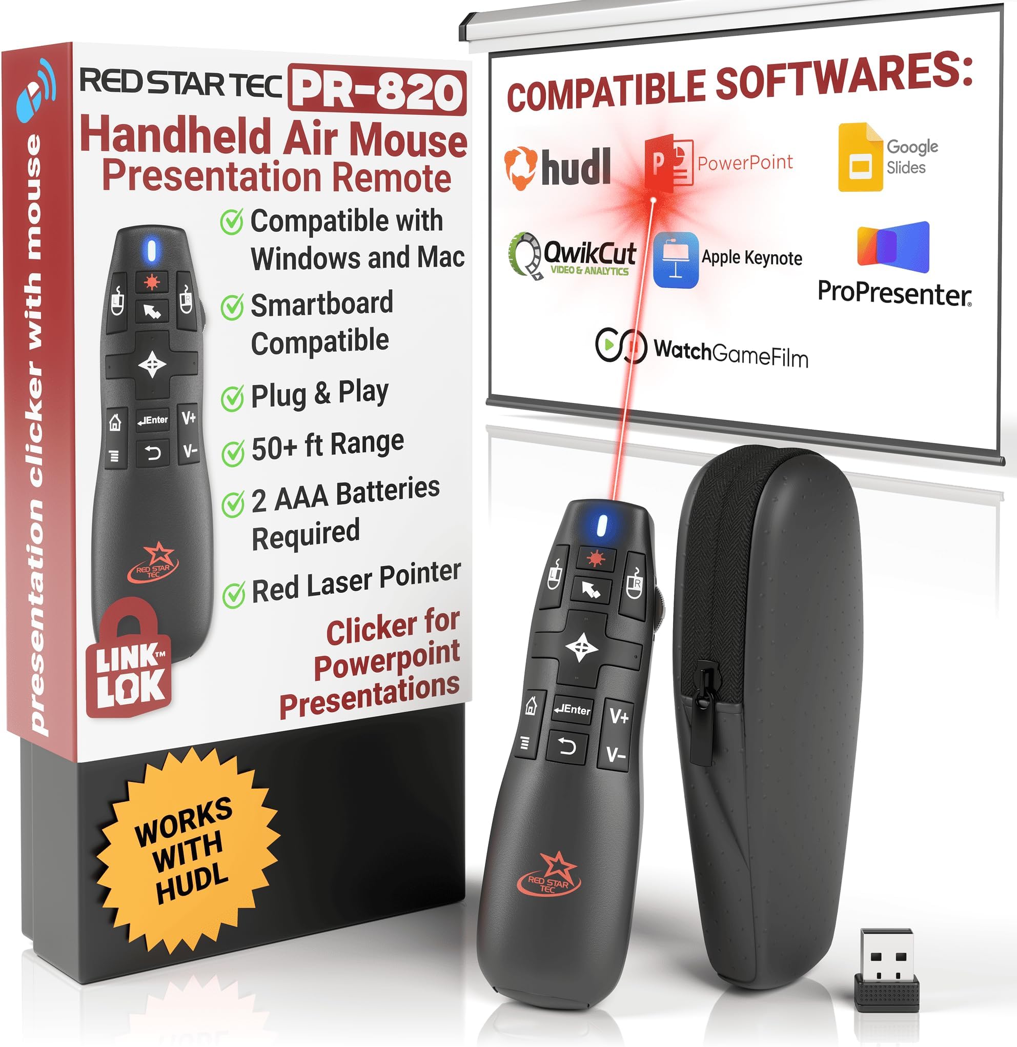 Red Star Tec Wireless Powerpoint Presentation Remote Clicker and Keynote Presenter with Wireless Mouse (PR-820)