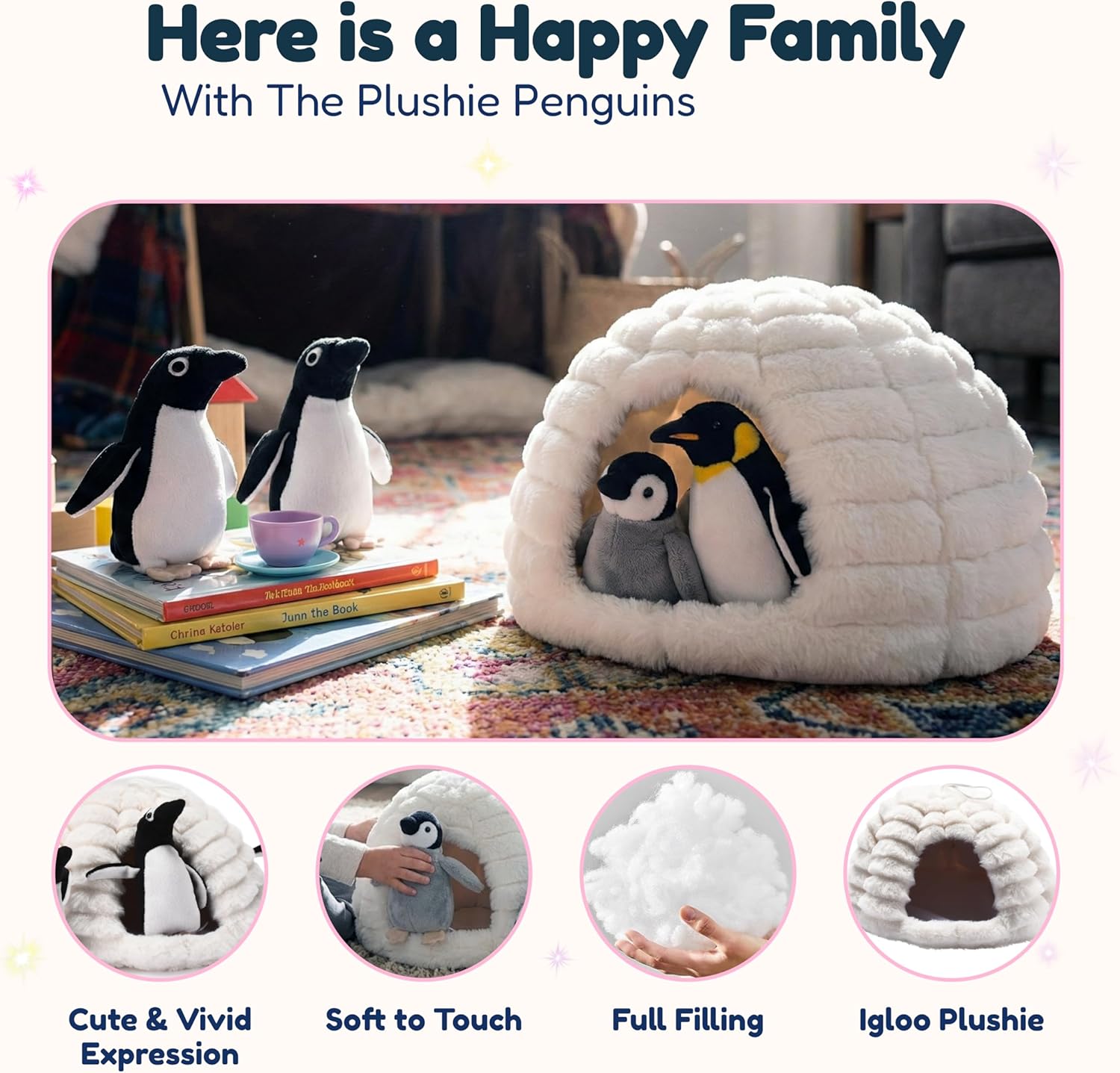 Penguin Stuffed Animal Set - 4 Soft and Cuddly Plush Penguins with Igloo - Perfect Penguin Plush Toy for Kids to Play, Cuddle, and Uplift Social Skills - Soft, Huggable, and Safe - Image 6