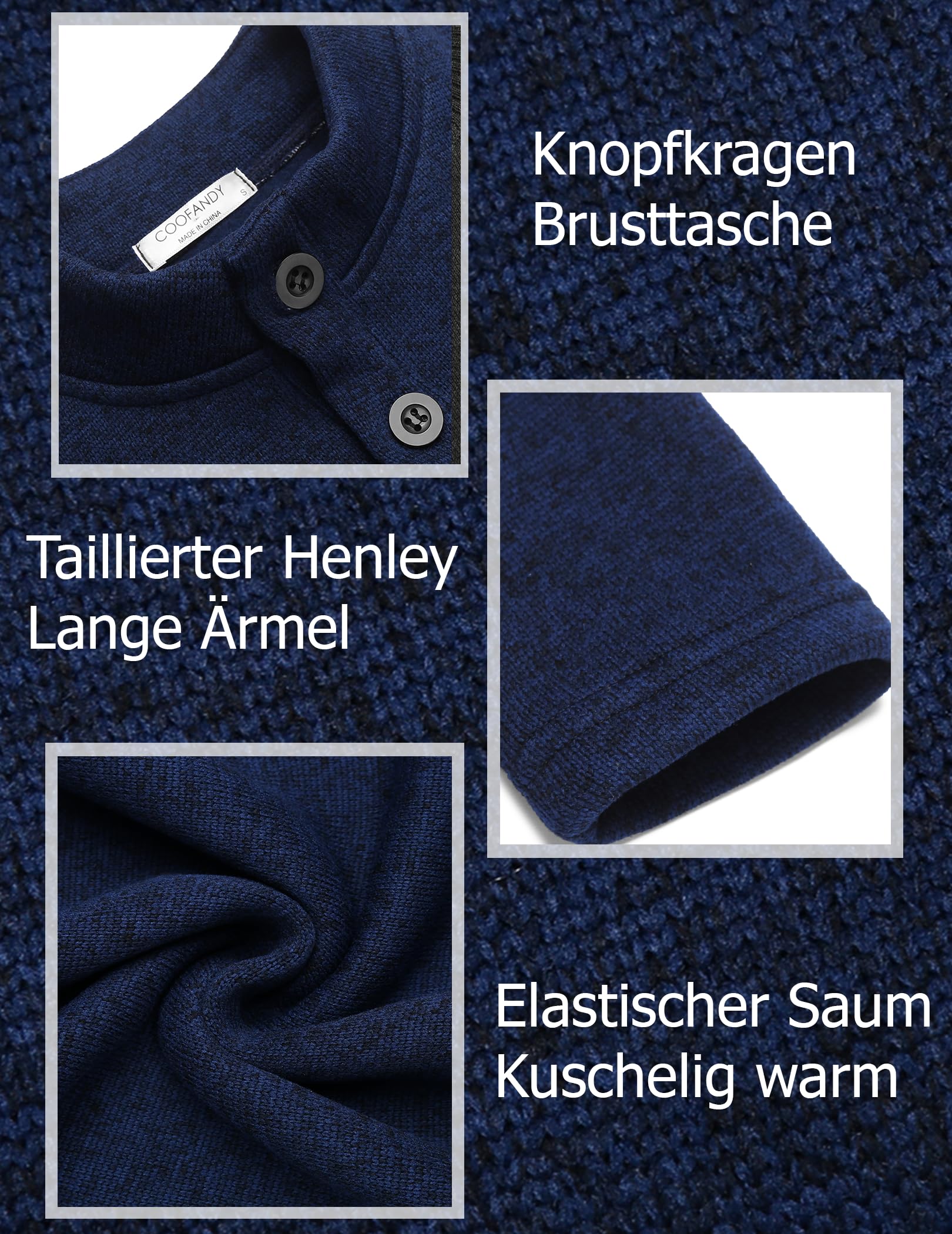 COOFANDY Henley - Maglione da uomo a maniche lunghe, peso medio, morbido, con tasca sul petto
