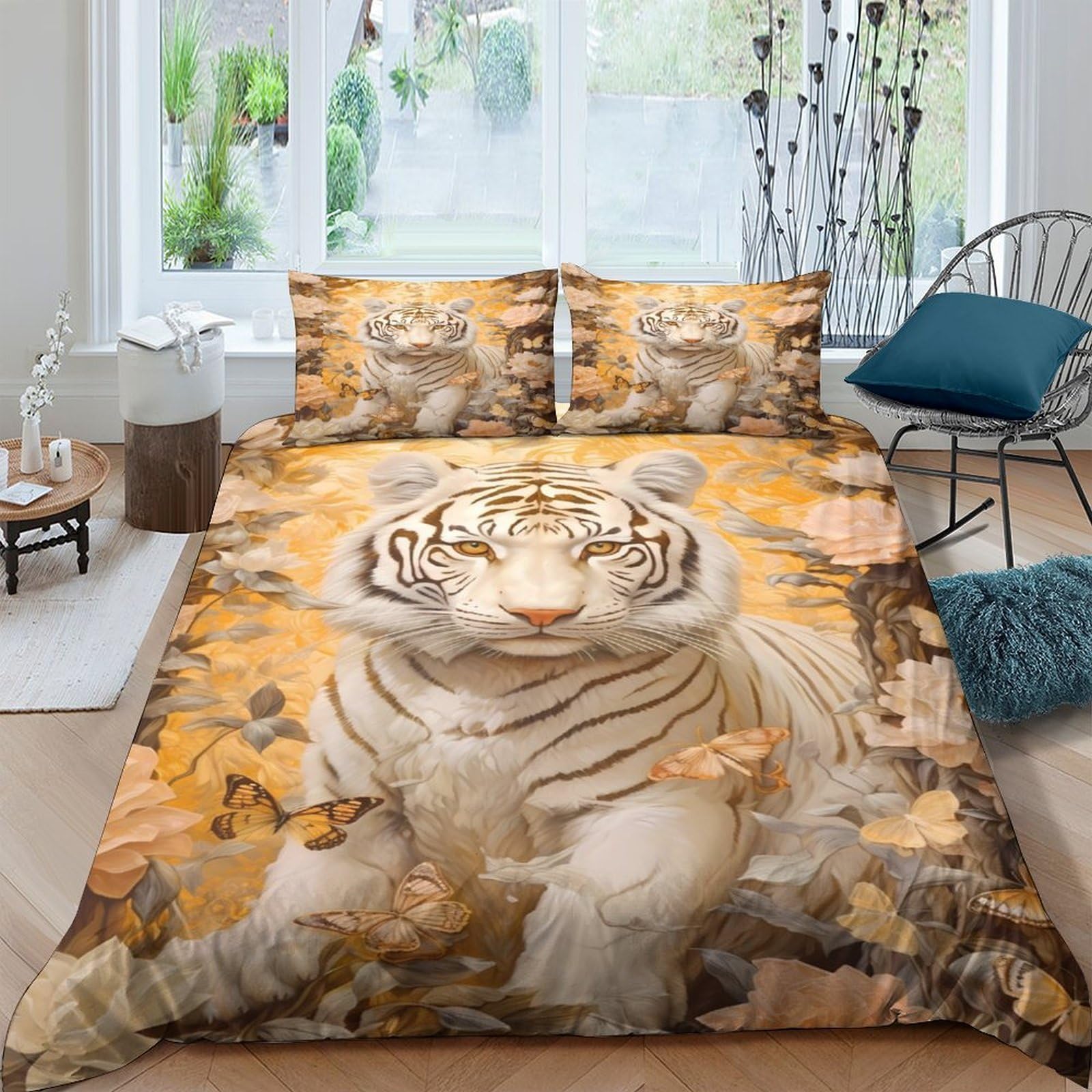 3D Printed White tiger Quilt Cover Breathable Fabric Fantasy art style_ Bedding Cover Stain Resistant Fade Resistant for College Dorm Student Bedroom Bedding Use Super king（260x220cm）