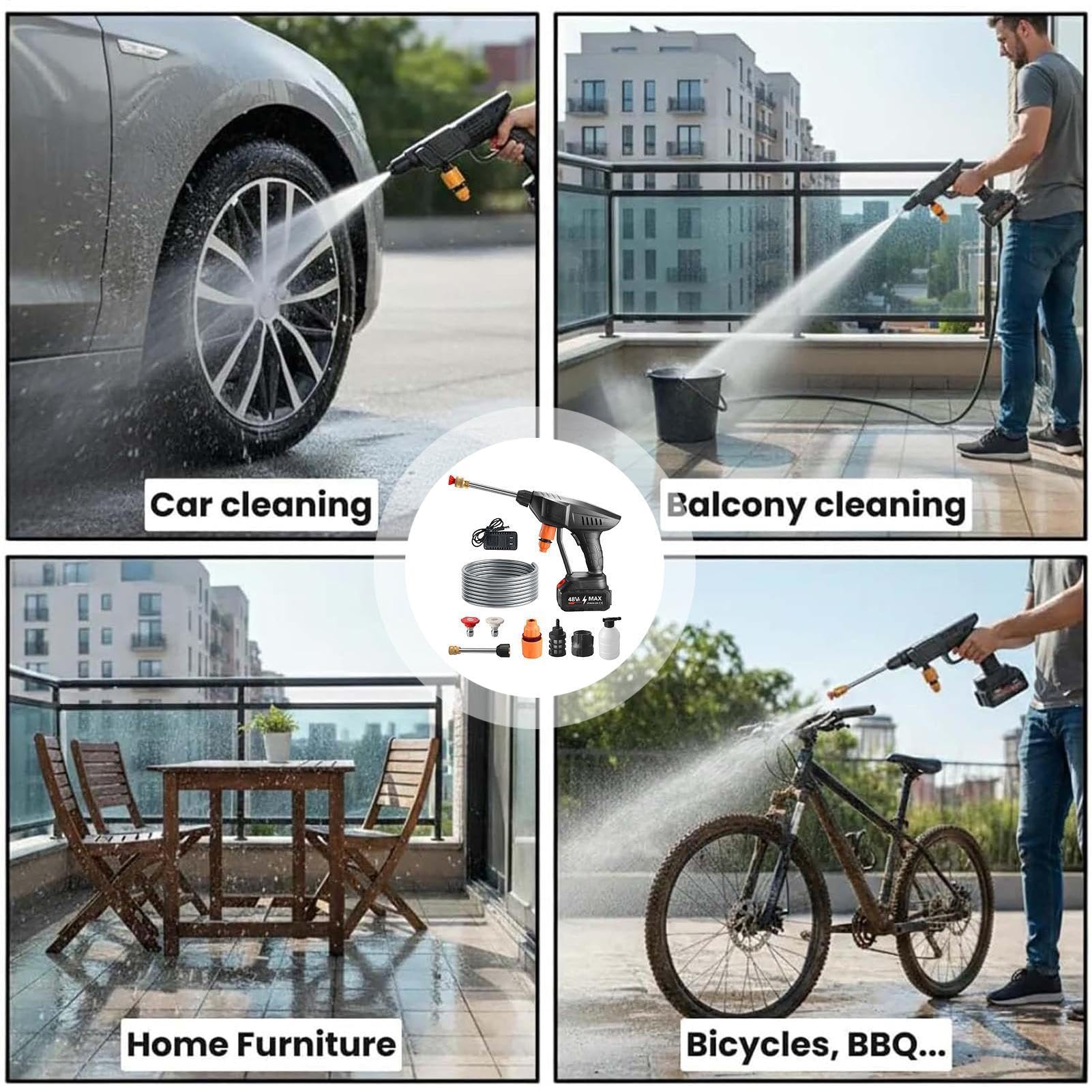 de alta presión con manguera de acero inoxidable de 5 m | Potente limpiador de coche para interior, exterior, hogar, muebles, terraza, jardín, limpieza y