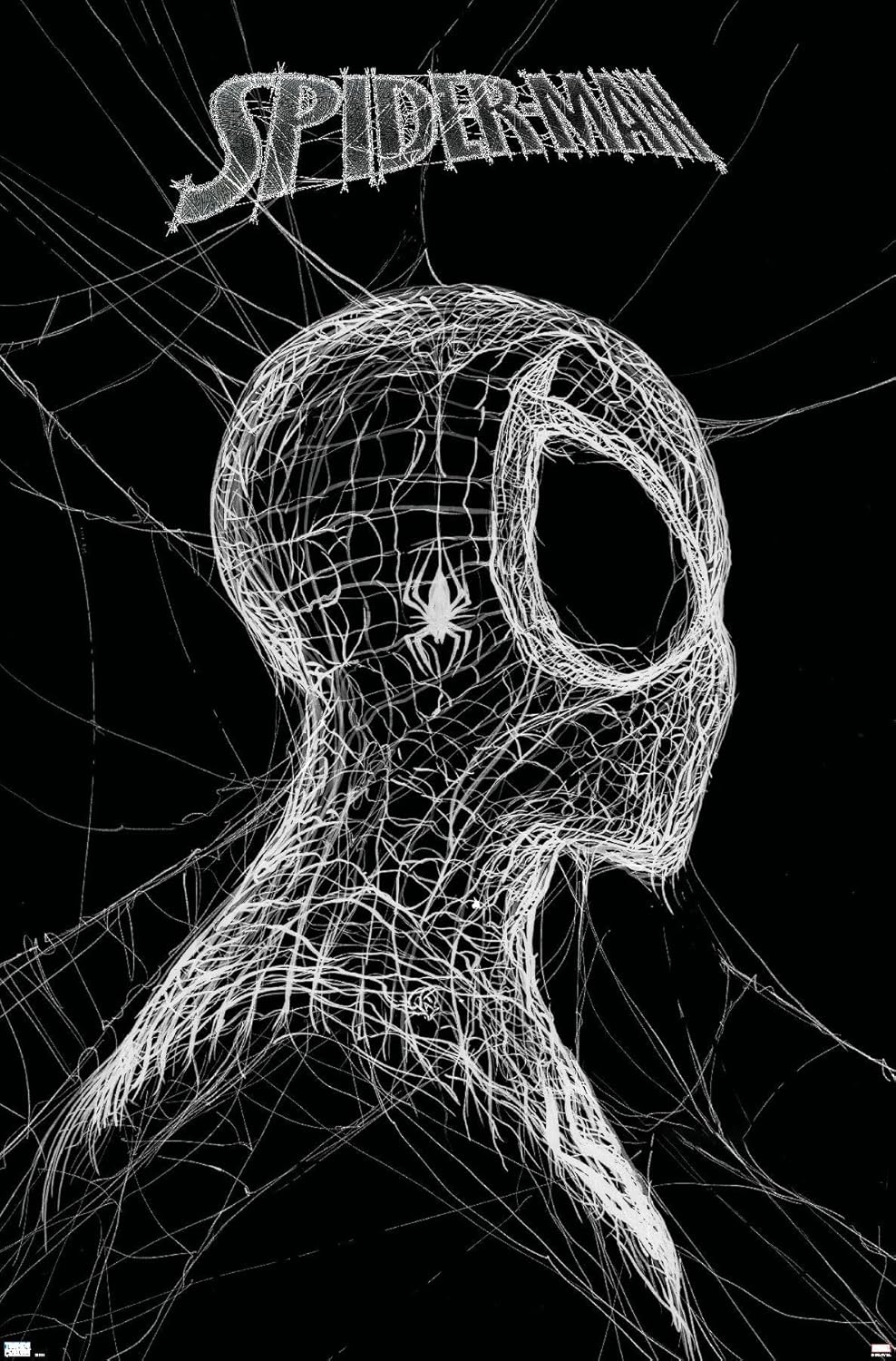 Trends International Marvel Spider-Man World of Webs Black & White Wall Poster 34x22.4" Unframed - Officially Licensed High-Res Art Print