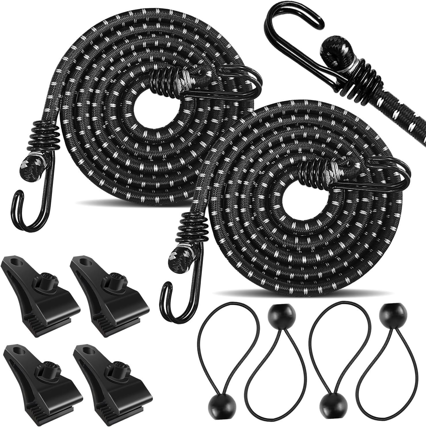 2PCS 56 Inch Bungee Cords with Hooks Heavy Duty Outdoor,Long MultiUse