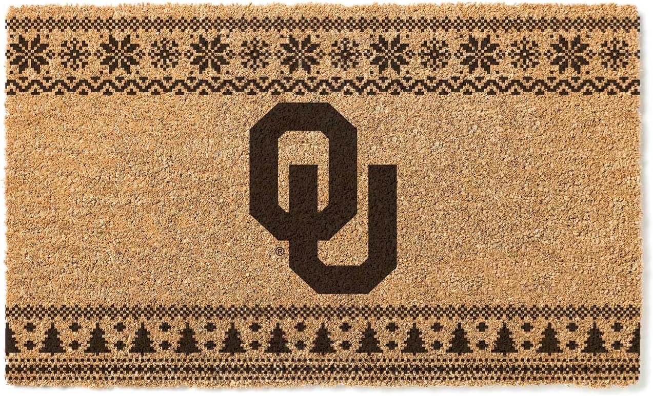 KH Sports Fan Oklahoma Sooners Holiday Coir Doormat, 18x30 Inches, Sooners Outdoor Rug; Display Some Holiday Cheer with This Unique Oklahoma Sooners Doormat