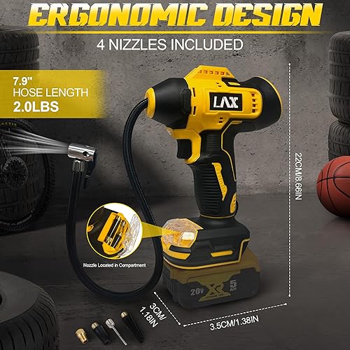Miniatura 6 de Inflador de neumáticos, compresor de aire portátil para DeWalt de 20 V de potencia de batería máxima, bomba de aire eléctrica portátil inalámbrica