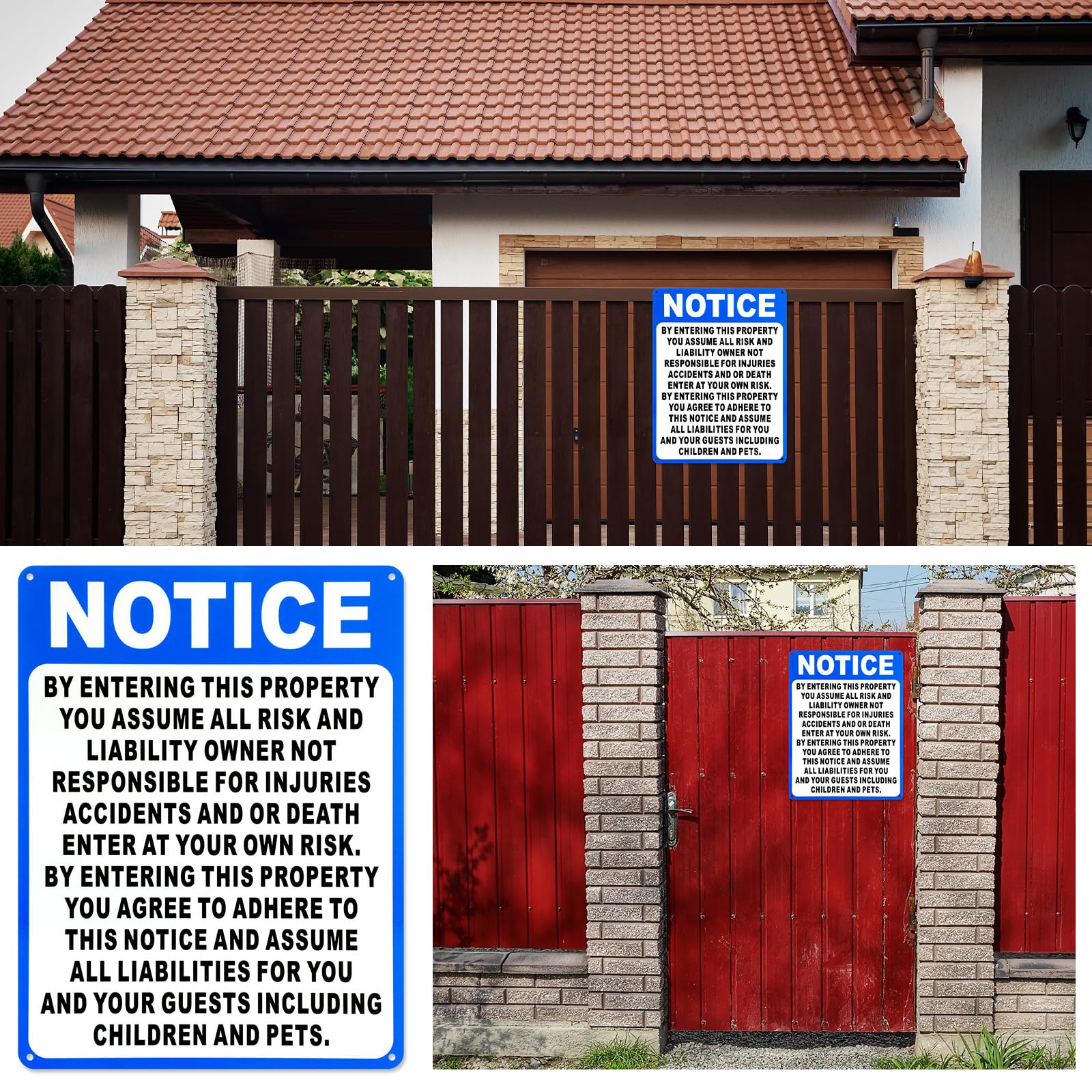 4 letreros de aluminio con texto en inglés "Not Responsible for Accidents or Injuries", con texto en inglés "Enter at your own risk", 22,8 x 30,5 cm, aviso al ingresar esta propiedad para