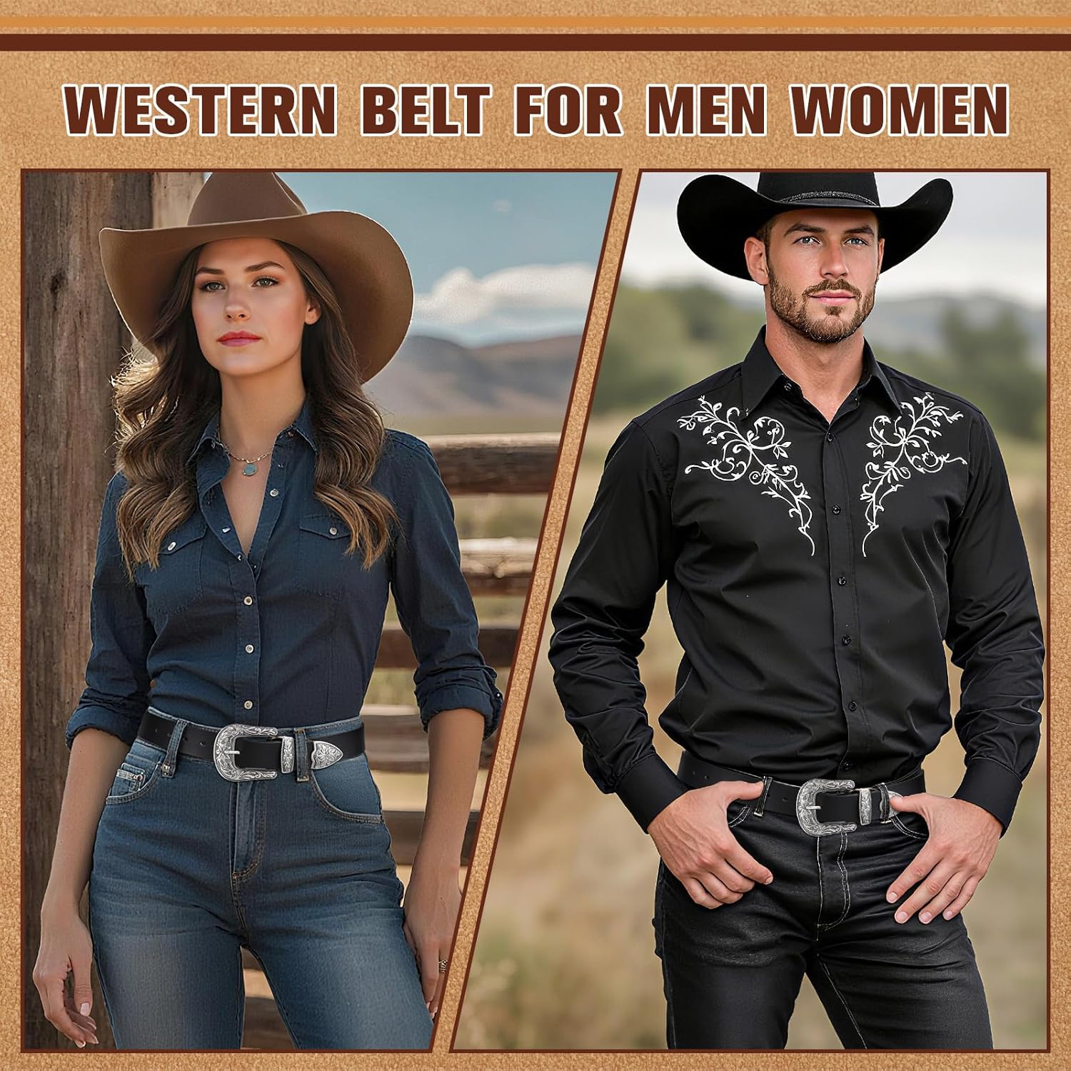 BELTROAD Cowboy Cowgirl Belts for Women Men Western Belts for Woman Country Belt for Pants Dresses with Vintage Buckle - Image 4