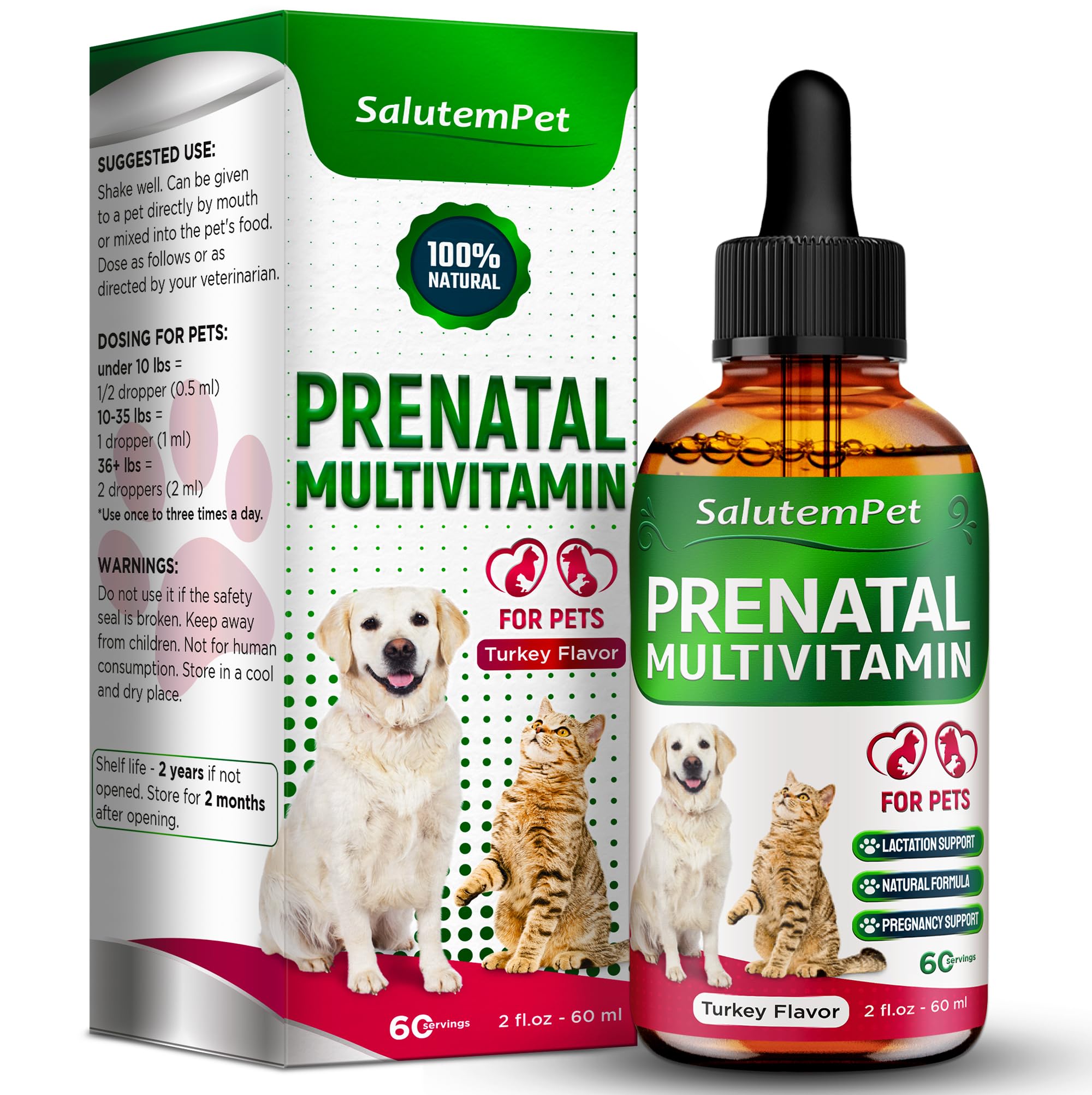 Dog Prenatal Vitamins for Moms During Lactating – Prenatal Vitamins for Dogs & Cats of All Breeds to Care for Pet Development – Multivitamin for Cats – 2 Oz – Herbal Supplement for Pets