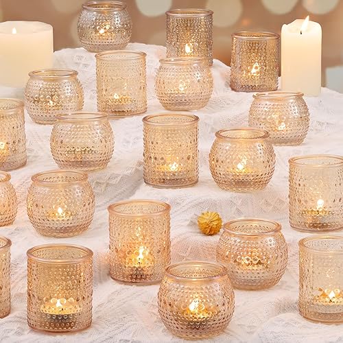 32 portavelas votivas doradas surtidas a granel, portavelas dorados a granel para decoraciones navideñas Diwali, portavelas de cristal para Acción