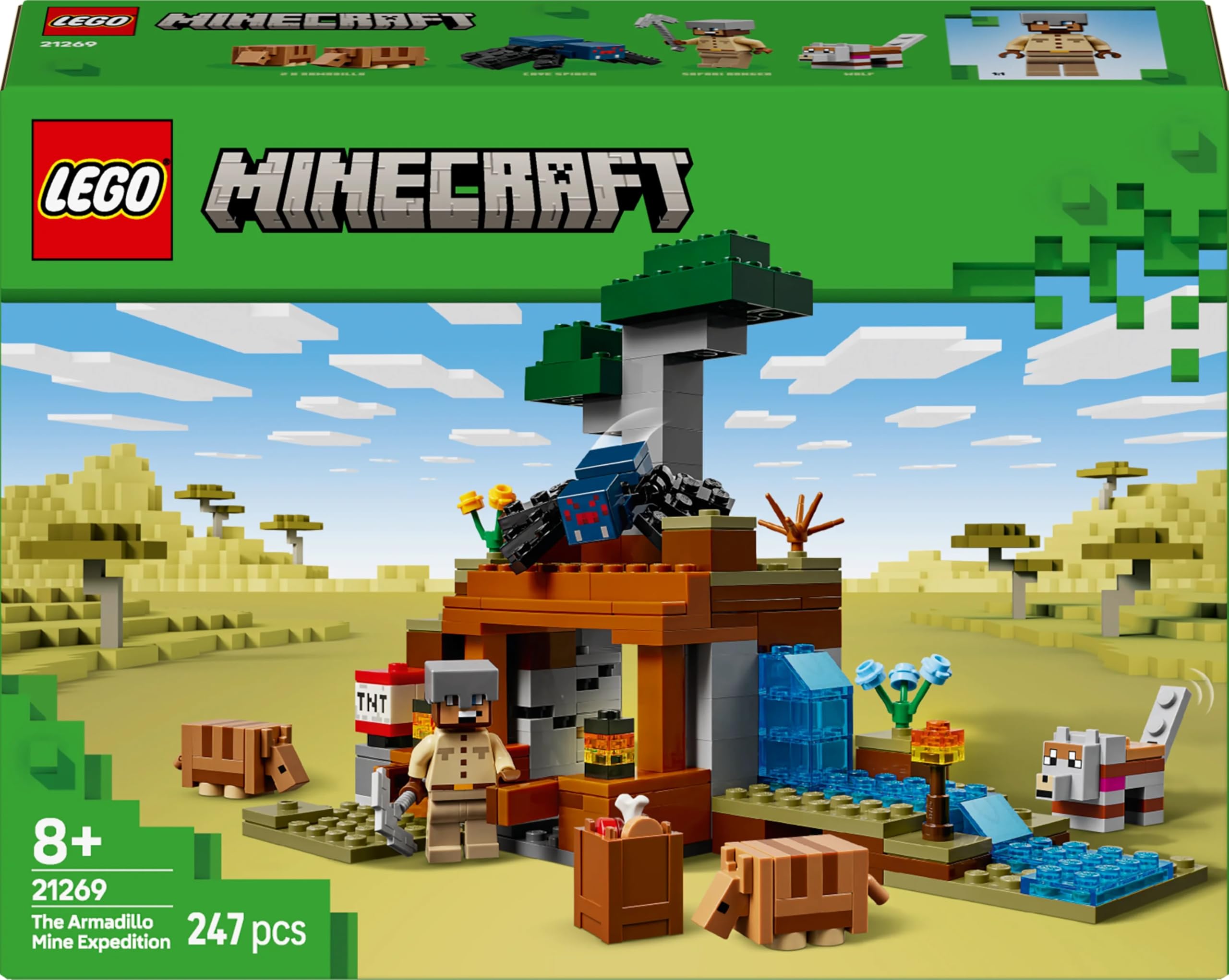 LEGO Minecraft Wyprawa do pancernikowej kopalni 21269 | zestaw Minecraft, zestaw ze zwierzętami, prezent dla fana Minecrafta 8+, 247 elementów