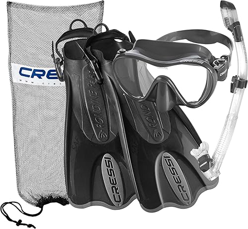 Cressi Juego de esnórquel para adultos, máscara F1 + esnórquel seco supernova + aletas Palau SAF, juego de esnórquel, diseñado en Italia