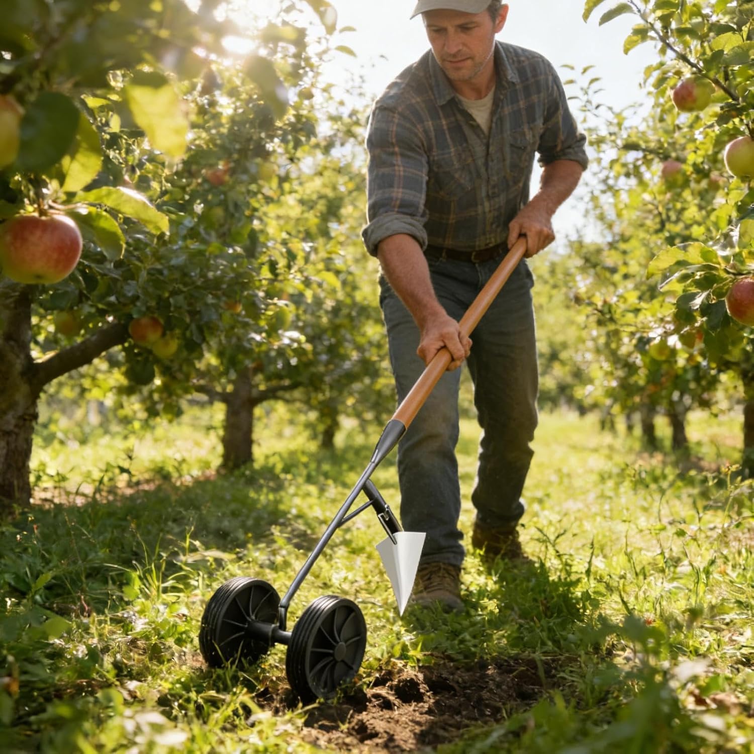 Garden Hoe for Planting | Aerating Planting Cultivator Plow with Double Wheels - Gardening Hoe Tool,for Men Husband Father Gardener Farmer