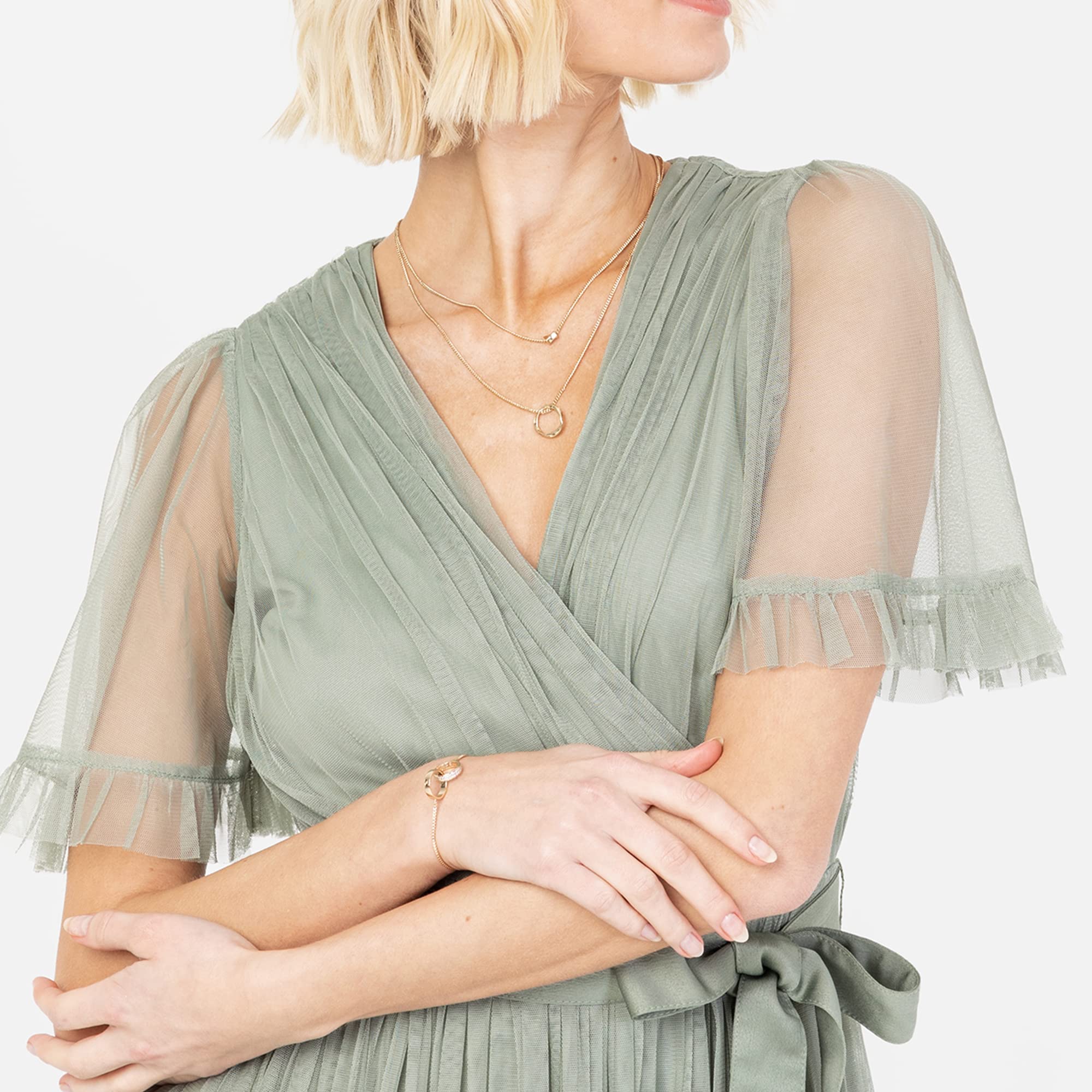Ladies Maxi Dress for Women V Neckline Short Sleeve Frilly Long Empire Waist for Wedding Guest Bridesmaid Maid of Honour