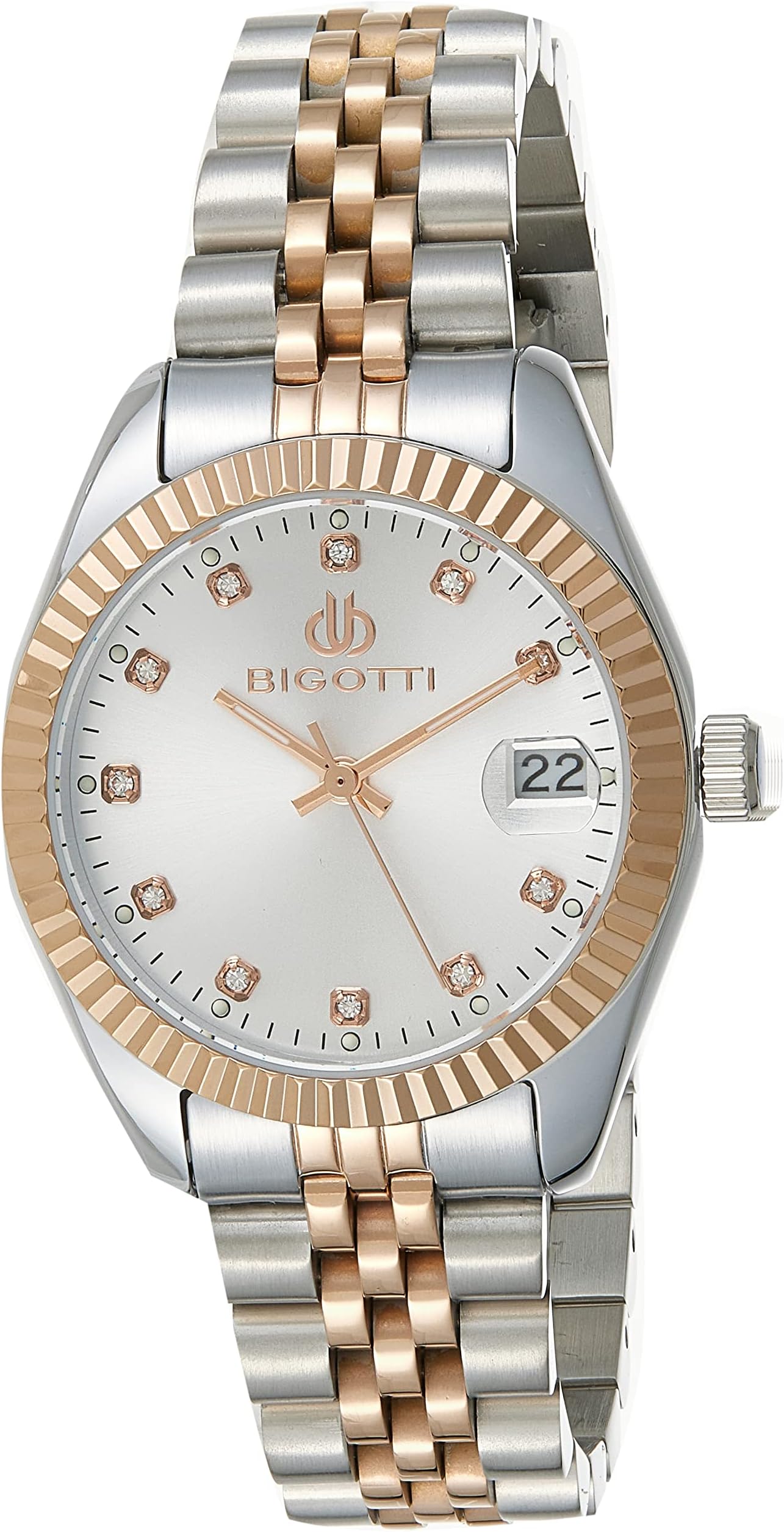 BG.1.10293-3 Roma Stainless Steel Strap Watch for Women, Silver/Rose