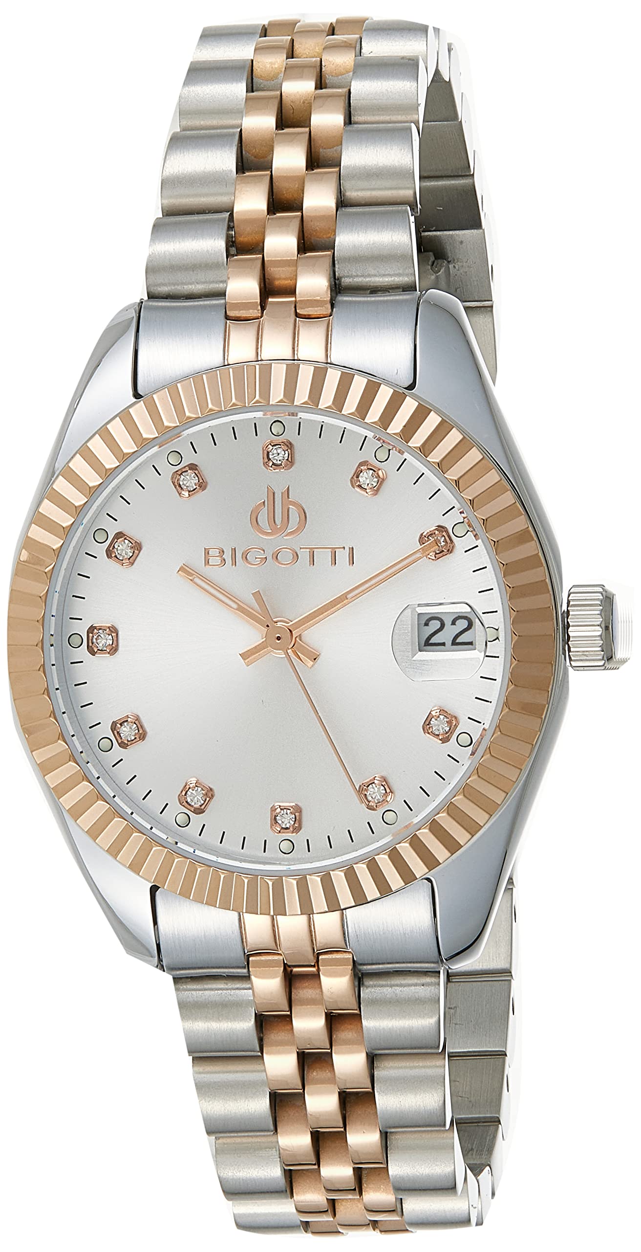 Bigotti MilanoBigotti BG.1.10293-3 Roma Stainless Steel Strap Watch for Women, Silver/Rose