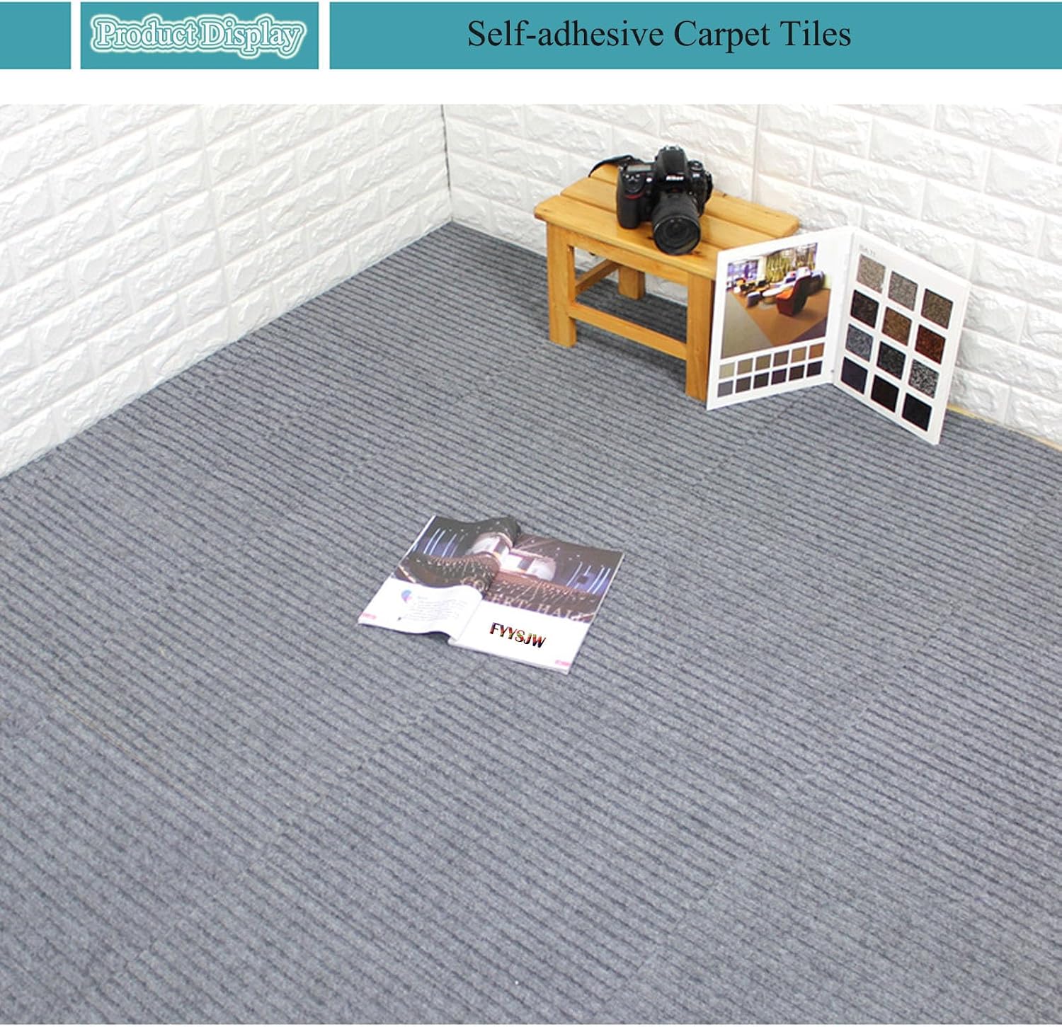 18" X 18" Peel and Stick,10 Pcs Red Non-Slip Self Adhesive Carpet Tiles,Easy DIY Install,Residential Striped Carpet Squares,Seamless Appearance 45x45 Cm