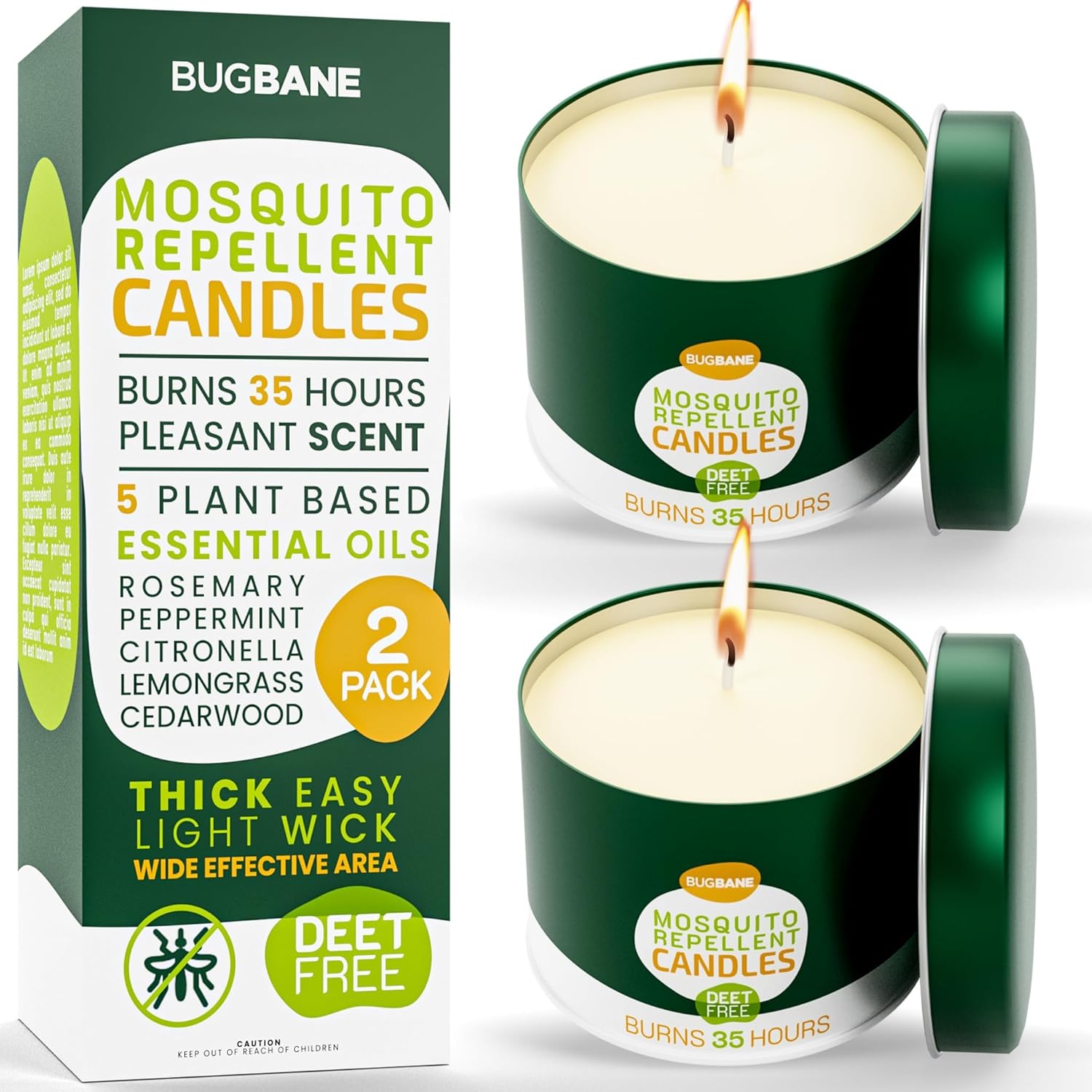 Mosquito Candle Outdoor 2 Pack with 5 Natural Essential