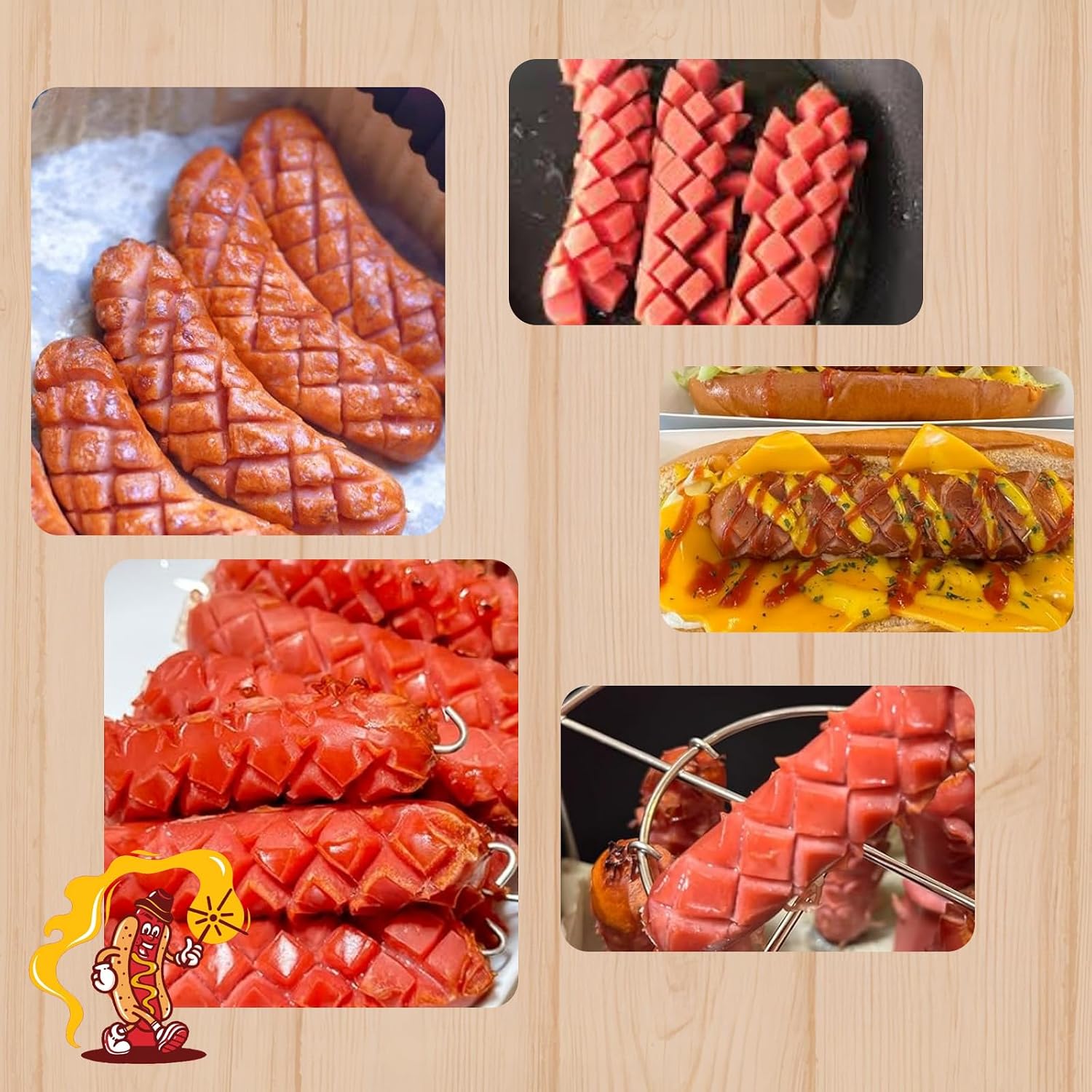 Hot Dog Cutter Tool - Pop-Out Hot Dog Slicer Criss Cross, Stainless Steel Blades, Suitable for Kitchen, Grilling, Tailgating, Camping and Backyard Outdoor BBQ - 11 Inch - Red