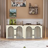 Vista 3 de Jaula para perros de 63" para 2 perros, perrera resistente para perros de interior con soporte de TV, jaula de madera L con divisor para perros