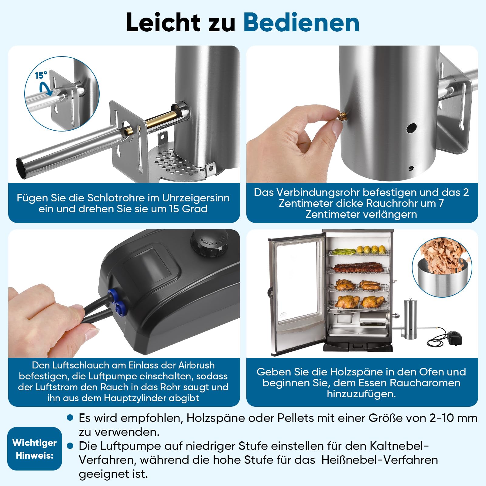Kaltrauchgenerator für Räucherofen mit Pumpe Elektrisch, Edelstahl Smoker Zubehör Kompakt für Kalträuchern Von Fisch, Fleisch & Käse 3-4H Dauerrauch,Kalträucherofen