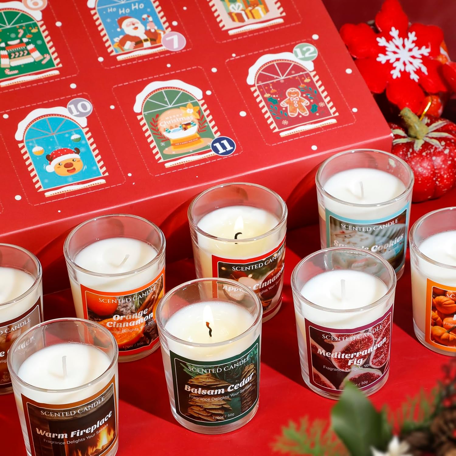 STRN Scented Candles Set, 12 Fragrances, Winter Scented Soy Wax Glass Jar Candle, Apple Cinnamon, Warm Fireplace, Aromatherapy Candles for Home, Office, SPA, Bathroom, 1.76 OZ * 12 Packs