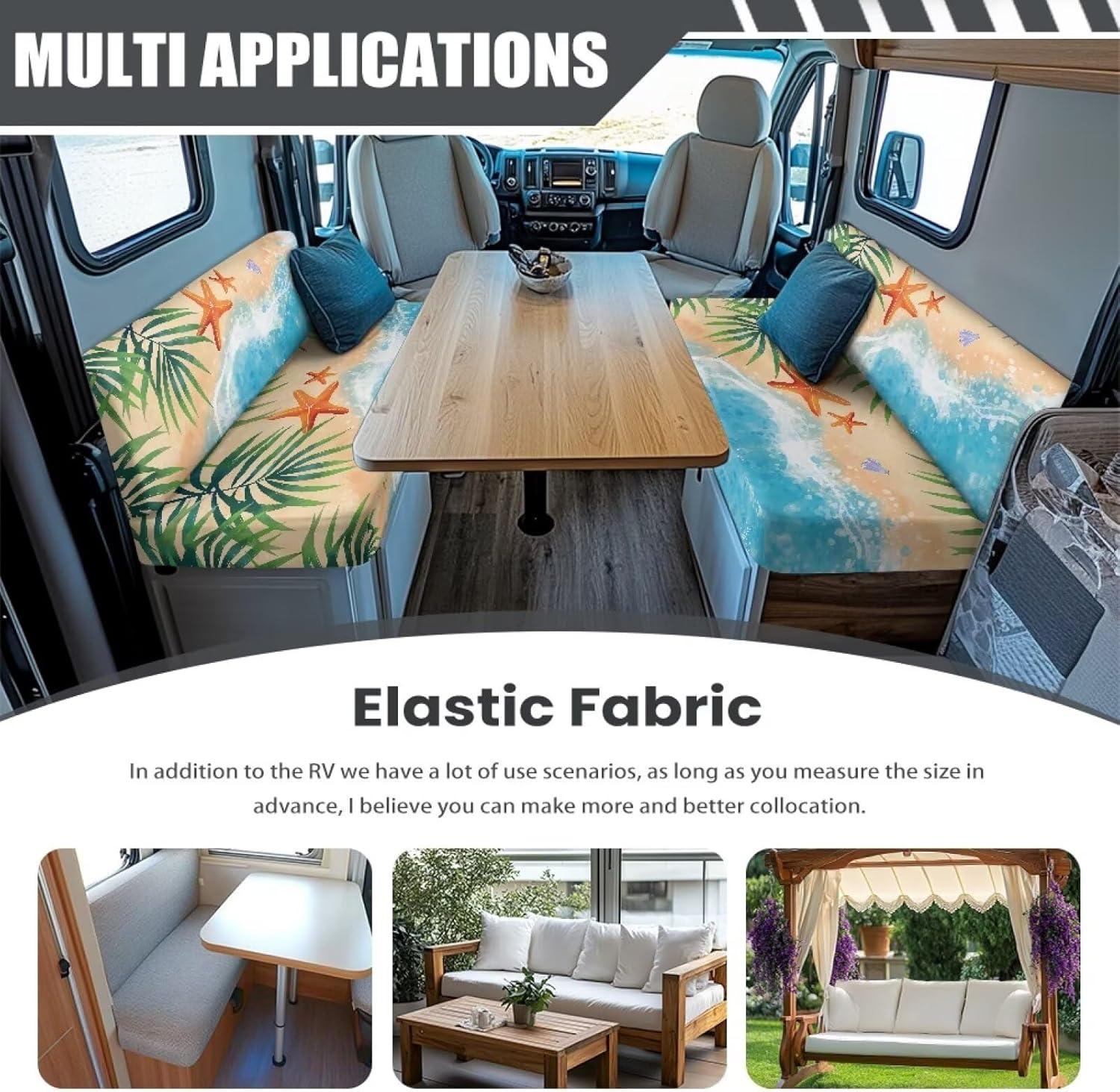 Starfish RV Dinette Seat Covers for Summer Beach Bench Cushion Slipcovers for Camper Easy to Install Loveseat Slipcovers for Travel Trailer Couch Gift for Holiday