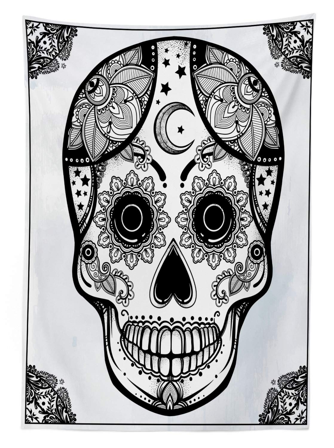 ABAKUHAUS Teschio di zucchero Tovaglia, Calavera e Candela, Rettangolare per Sala da Pranzo e Cucina, 140 x 200 cm, Nero Beige
