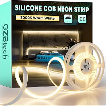 GZBtech AC 230 V COB LED Strip 1 m Silicone Warm White 3000 K Waterproof 286 LEDs/M Dimmable Outdoor Neon Light Strip LED Strip Light for Bedroom Wall Kitchen Living Room CE Certified [Energy Class F]