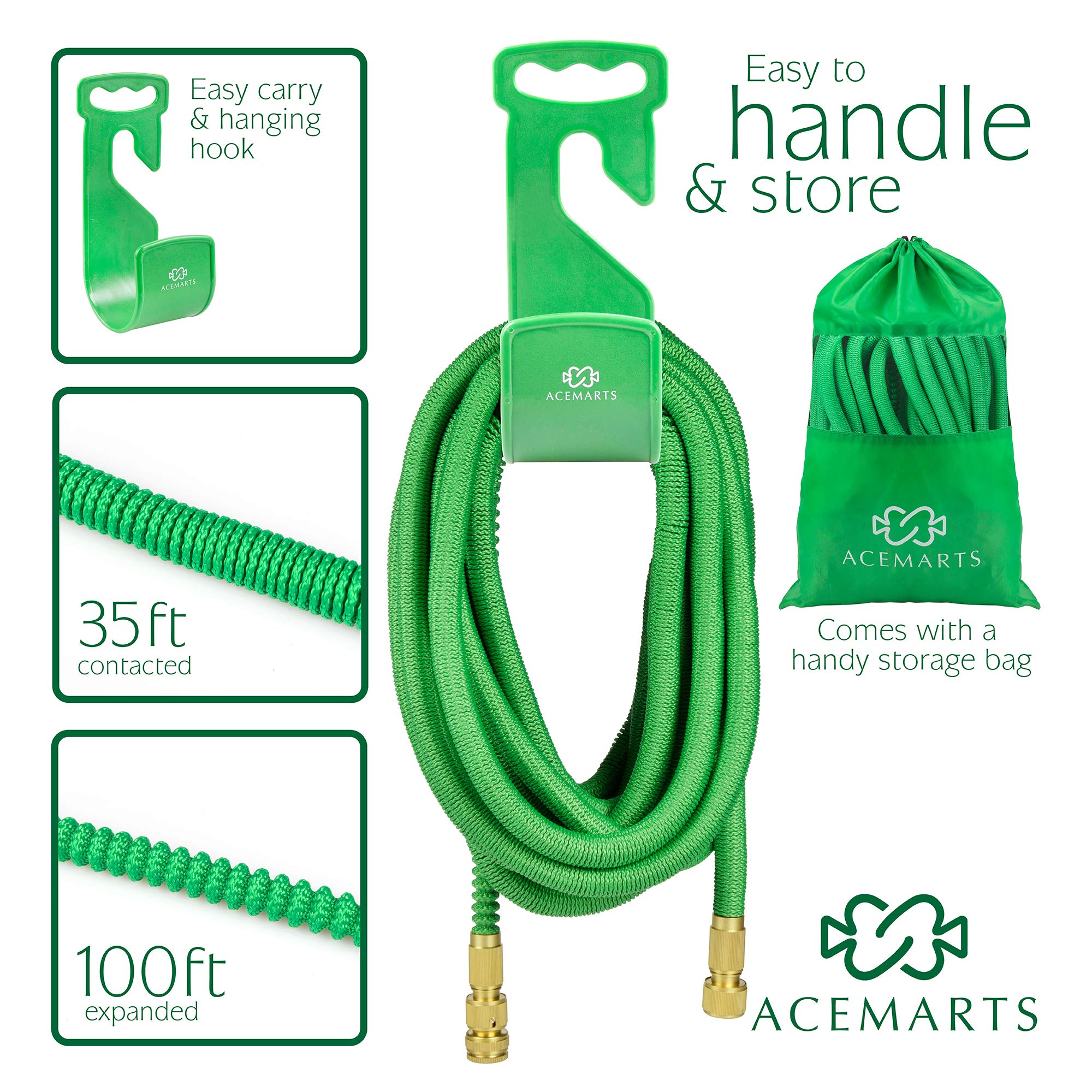Acetarts, tubo da giardino espandibile, 30 m, leggero, in lattice di qualità, connettori in ottone massiccio e 8 ugelli per l'uso di molte altre opzioni