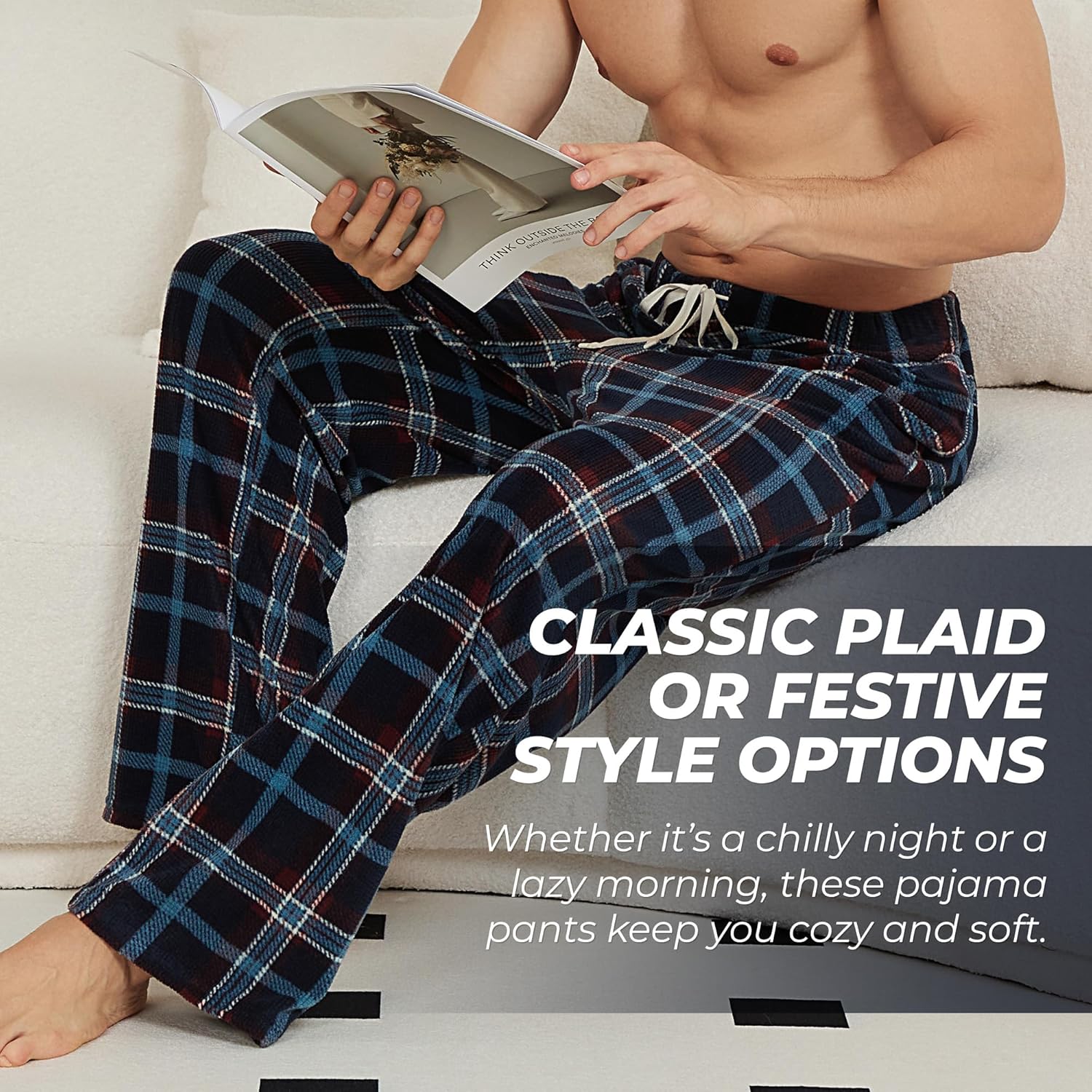 U2SKIIN Mens Fleece Plaid Pajama Pants Warm Lounge Sleep Bottoms with Pockets and Button Fly - Image 5