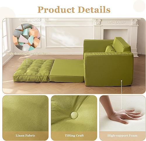 Miniatura 4 de YOSHOOT Sofá biplaza convertible de 55 pulgadas, sofá cama futón para sala de estar, sofá cama extraíble 3 en 1 con respaldo y almohadas, color verde
