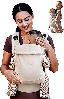 Grownsy Babytrage, Ein-Klick-Schnalle für Einfaches Anlegen, Bequemer Träger von Neugeborenem bis Kleinkind mit Kopfstütze (3-20kg), Ergonomisch & Leicht (Cremeweiß)