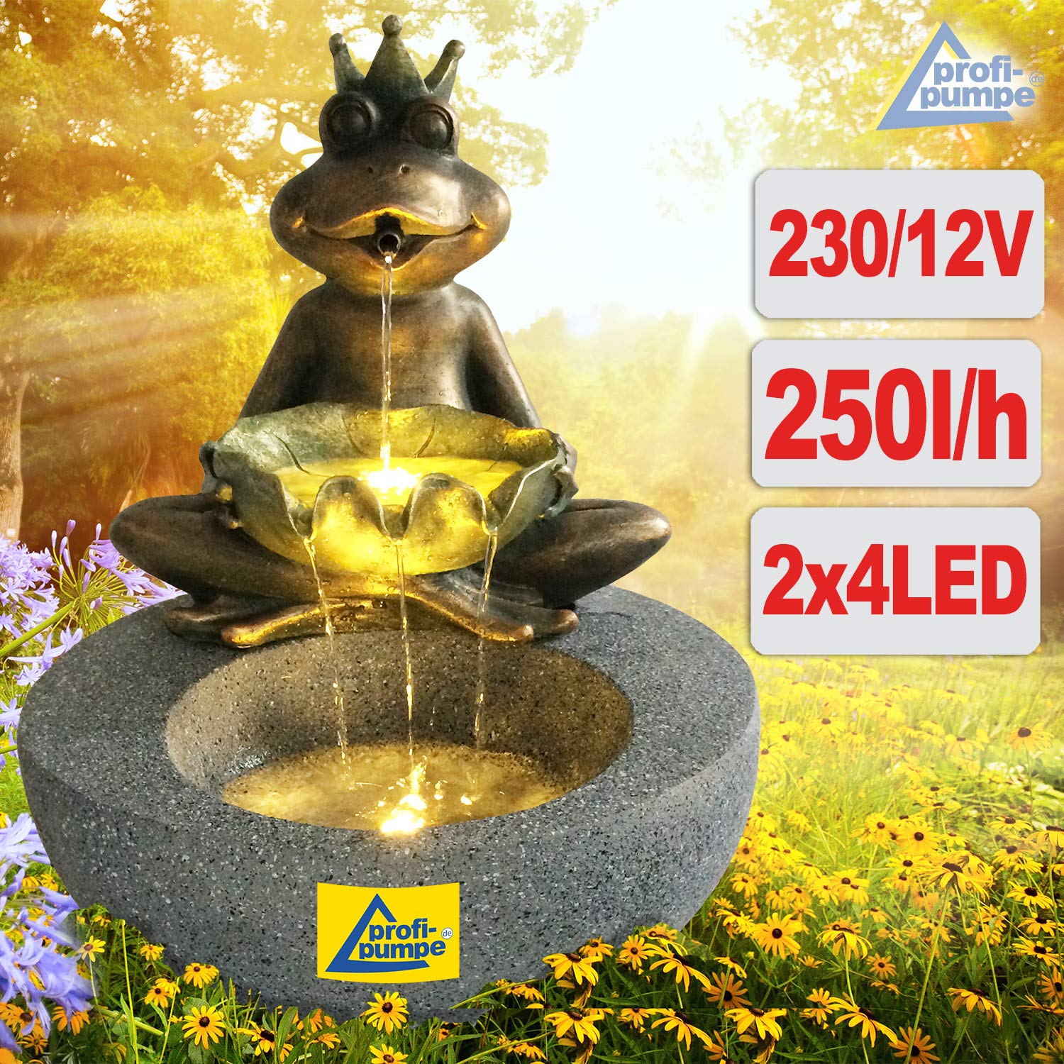 Fuente de jardín Fuente Ornamental Fuente de Interior Fuente con luz LED Cascada de 230V Fuente de Agua para jardín (Prince Grenouille Avec lumière LED)