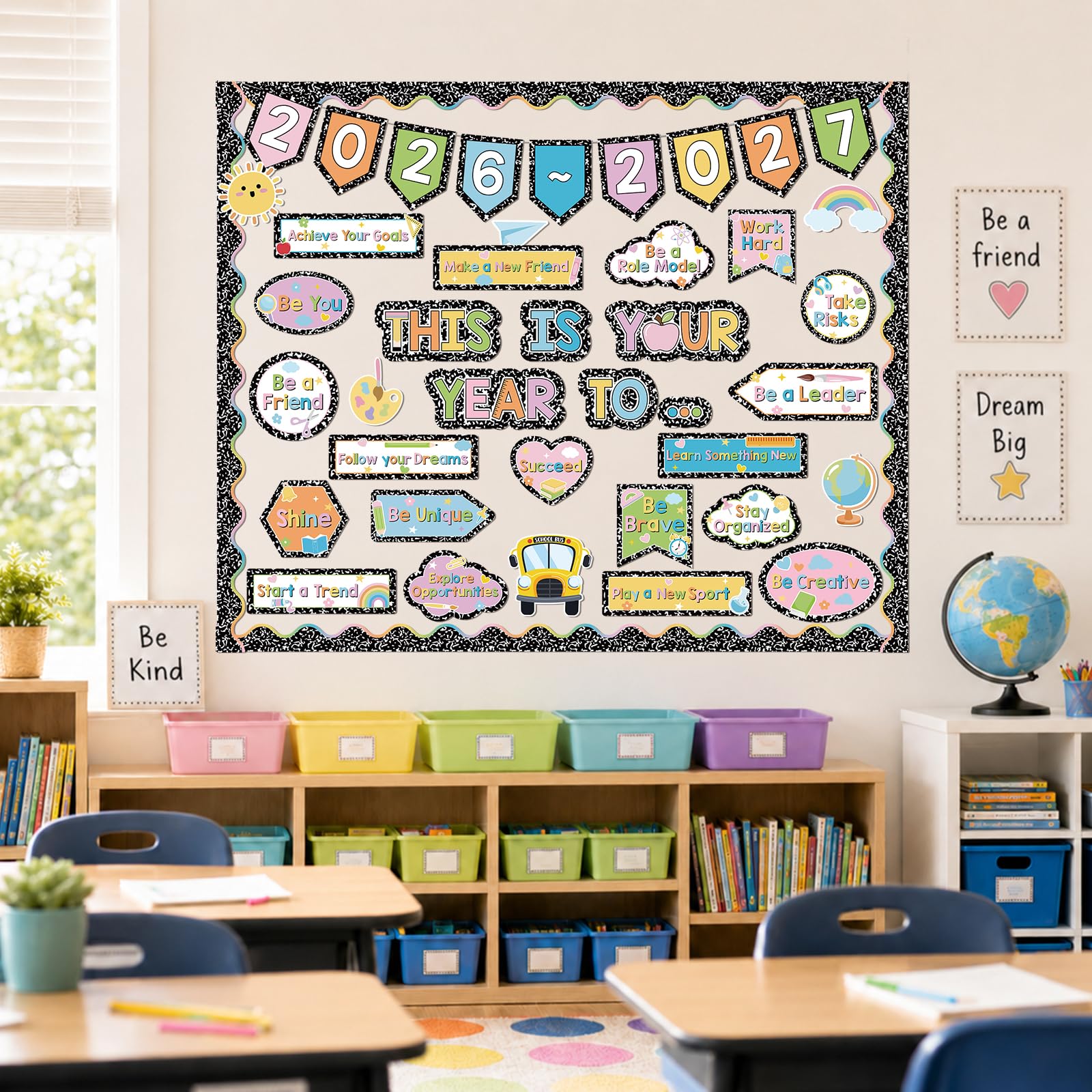 Juego de 72 tableros de anuncios para el regreso a clases 2026-2027, este es tu año para decorar con cuaderno de composición, recortes motivadores para la escuela, oficina, aula, pizarra, decoración
