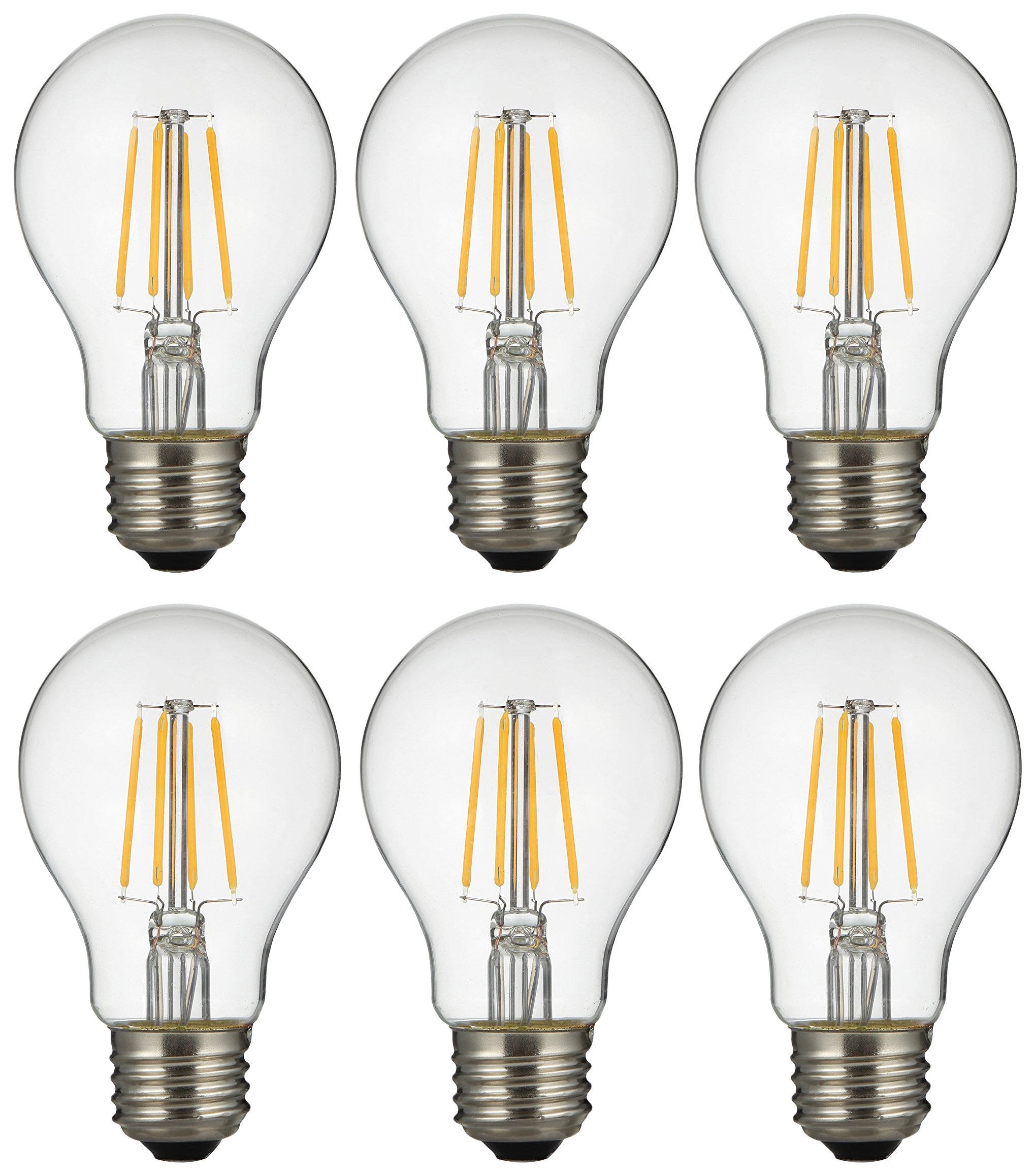Lumimate 6 Piece 4W (40W Equivalent) LED Vintage Filament Clear Light Bulb, 2700K Clear Soft White 420LM, E26 Base, A19, UL Listed, RoHS, Dimmable