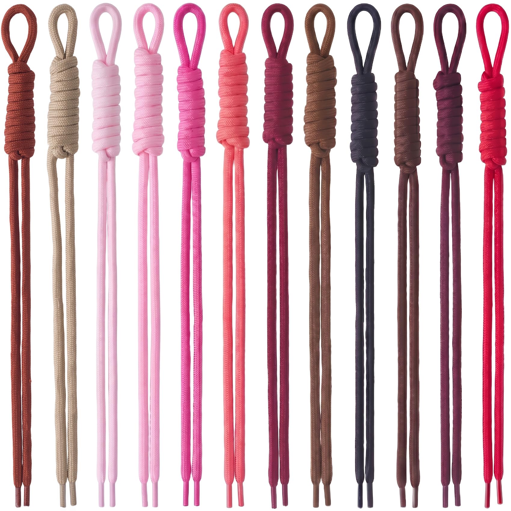PAGOW 12 Pcs Colorful Paracord Ropes, Paracord Keychain Kit Accessories, Braided Rope Bag Charm Keychain Cord Replacement for Purse DIY Crafts Decoration - 12 Colors