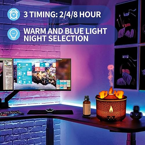 Miniatura 7 de BOHOFAM Difusor de aceite esencial aromático de 12.2 fl oz, difusorhumidificador de volcán y llama, da aceites esenciales de 1.76 onzas líquidas,