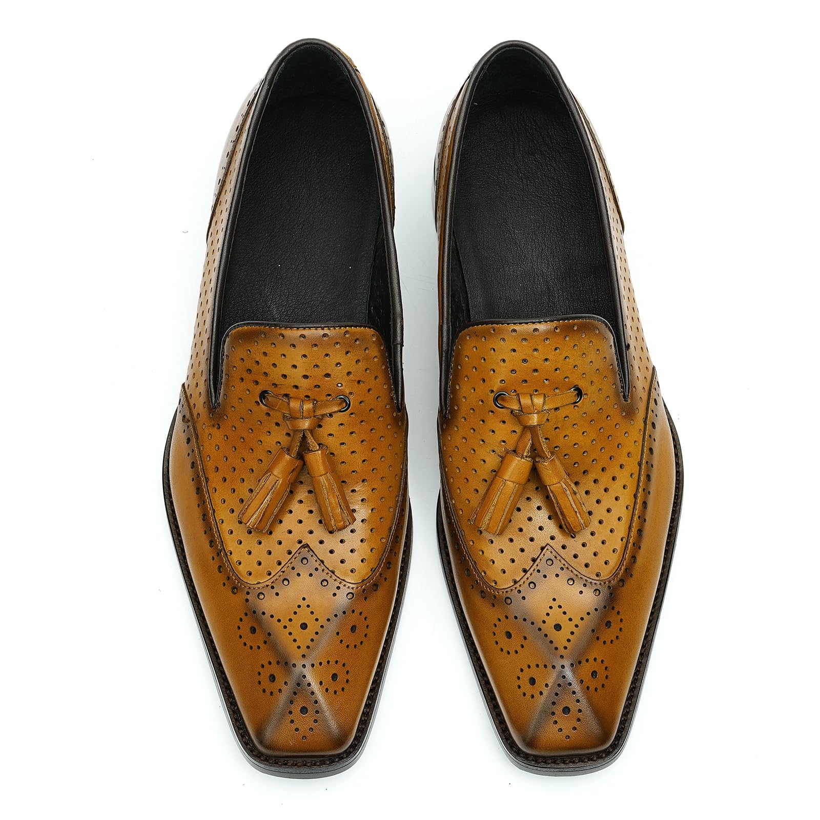 Mocasines con Borlas para Hombres Brogues Huecos Transpirables Zapatos Slip On en Cuero