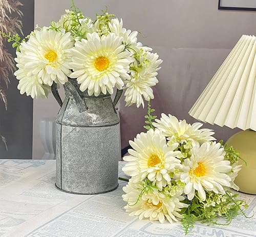 Miniatura 6 de TOPIA Ramo de margaritas artificiales y gerberas de flores falsas, color blanco seda, 10 tallos que combinan con flores silvestres