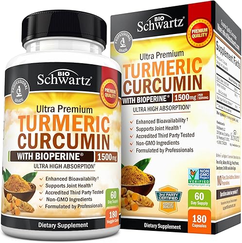 Vista 9 de Curcumina de cúrcuma con BioPerine 1500 mg - Apoyo inflamatorio saludable y articular natural con 95% de curcuminoides estandarizados para potencia