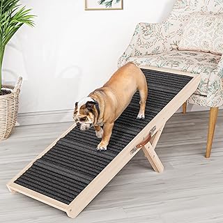 Chuiendi Dog Ramp for Couch, Wooden Pet Ramps 39.37" Long Adjustable 11"-20.47" Folding Puppy Ramps with High Traction Mat, Dog Stairs for Small & Medium Older Dogs & Cats, up to 150lbs