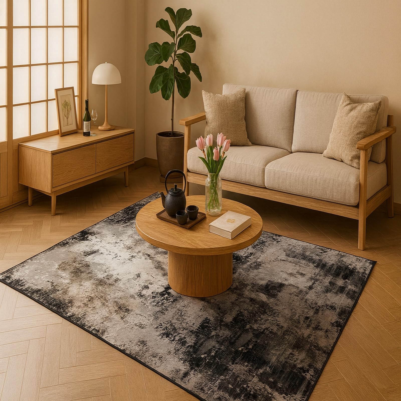 Tapis couloir antidérapant abstrait noir lavable en machine pour entrée et cuisine 60x120cm
