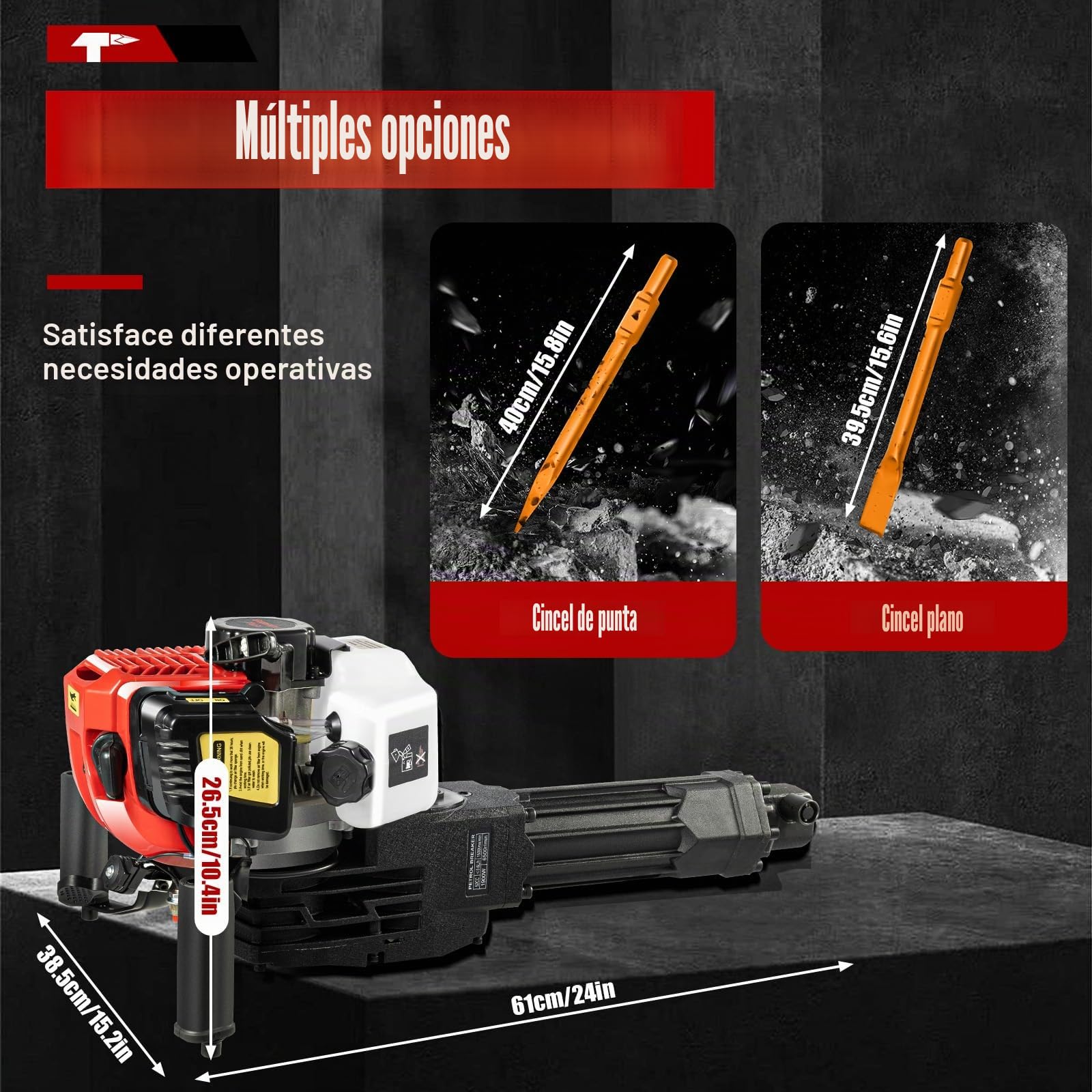 Martillo de demolición profesional de gasolina, martillo de demolición de 2 tiempos, martillo cincelador con juego de brocas, martillo de impacto