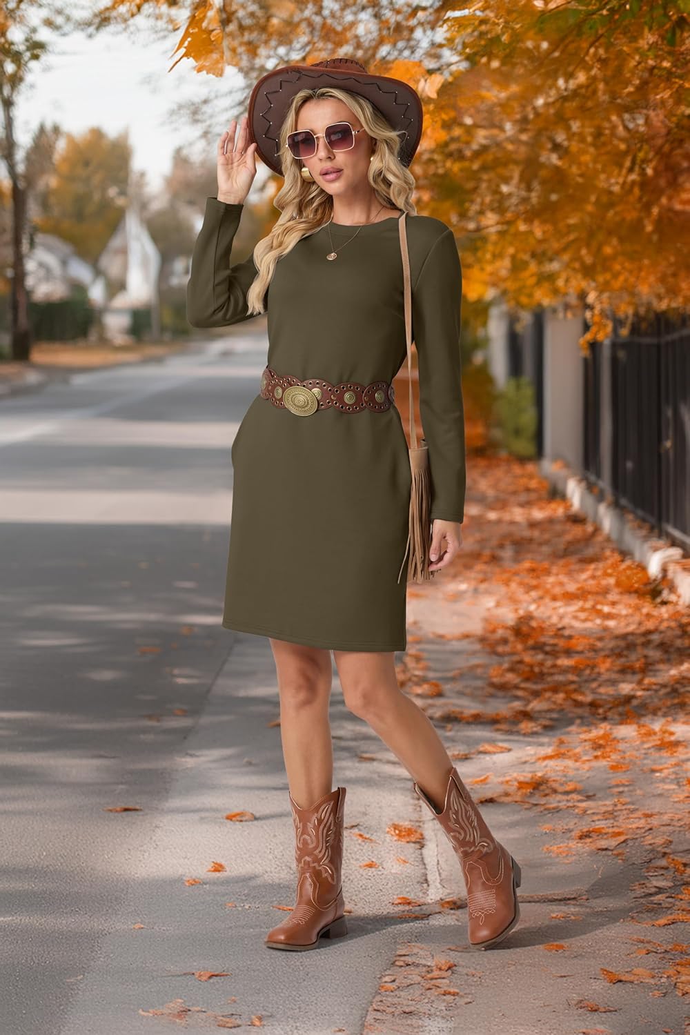 Dresses for Women 2025 Casual Long Sleeve Dress Trendy Fall Spring Vacation Travel Airport Outfits - Image 3