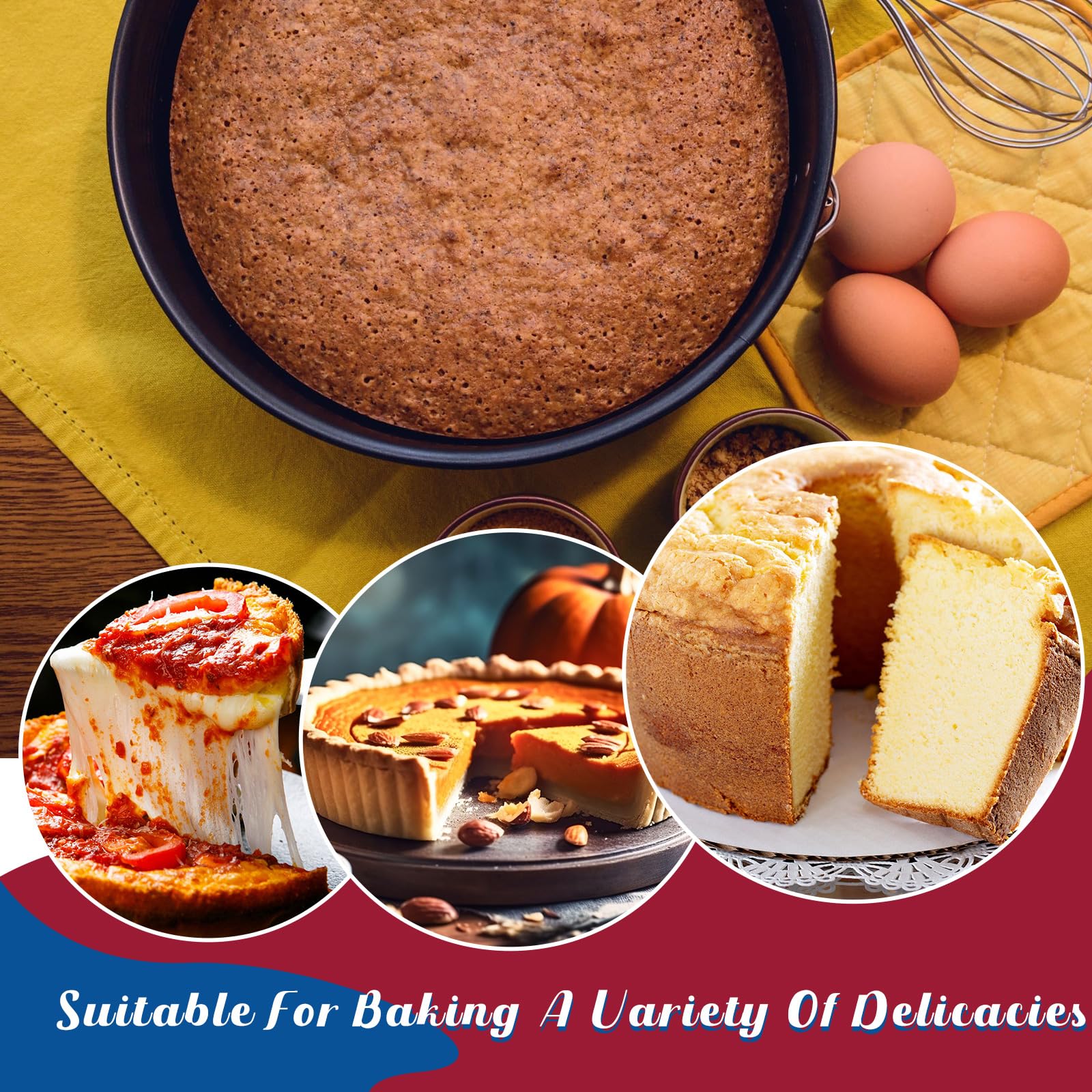 Pickmesh 3 moldes antiadherentes para tarta de queso de 9 pulgadas con parte inferior extraíble con 150 piezas de papel de pergamino para pastel de queso y pizza, color negro