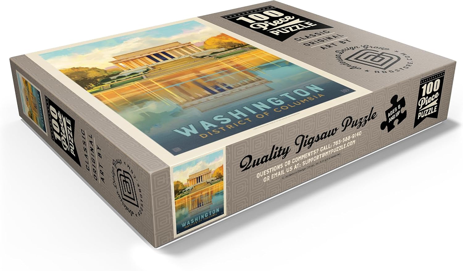 MyPuzzle Washington, DC: Lincoln Memorial, Vintage Poster - Premium 100 Piece Jigsaw Puzzle for Adults